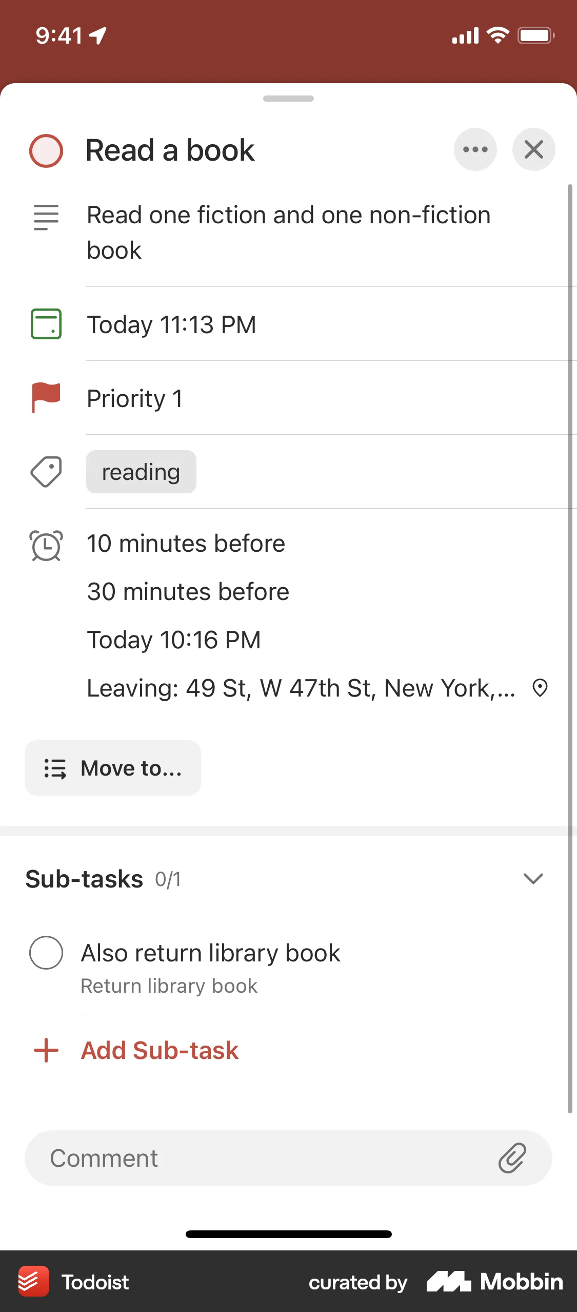 Todoist iOS Goal & Task screen