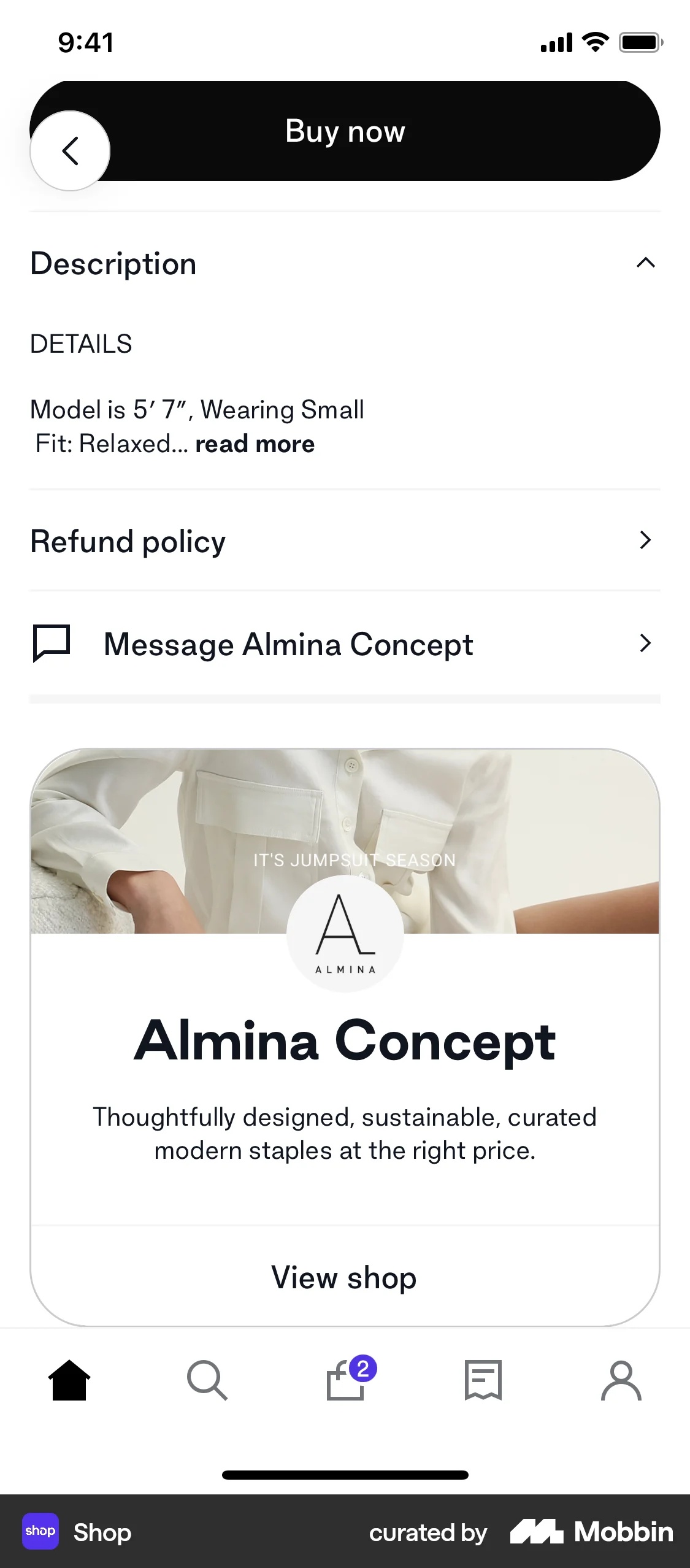 Shop iOS Product Detail screen