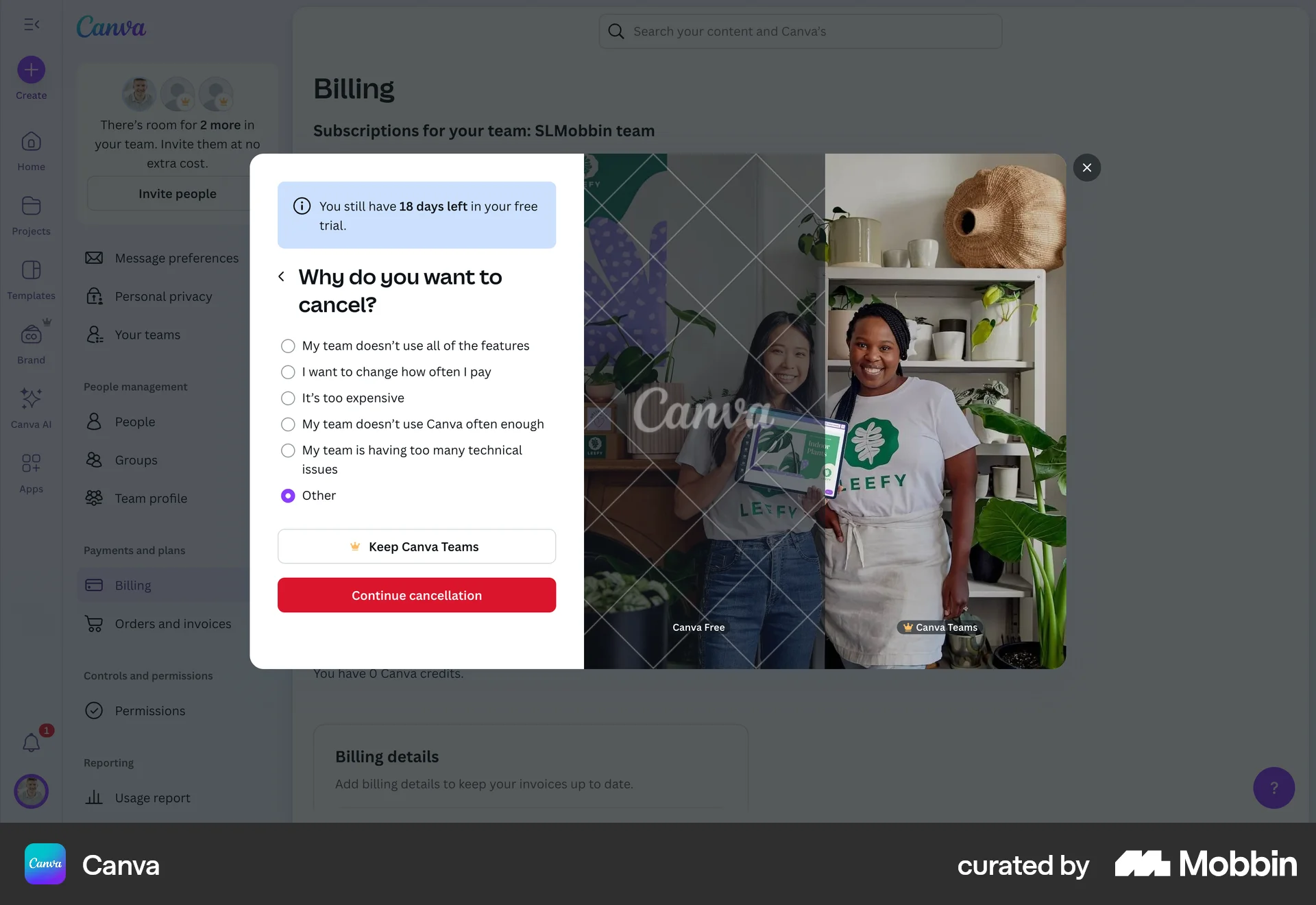 Canva Web Cancel screen