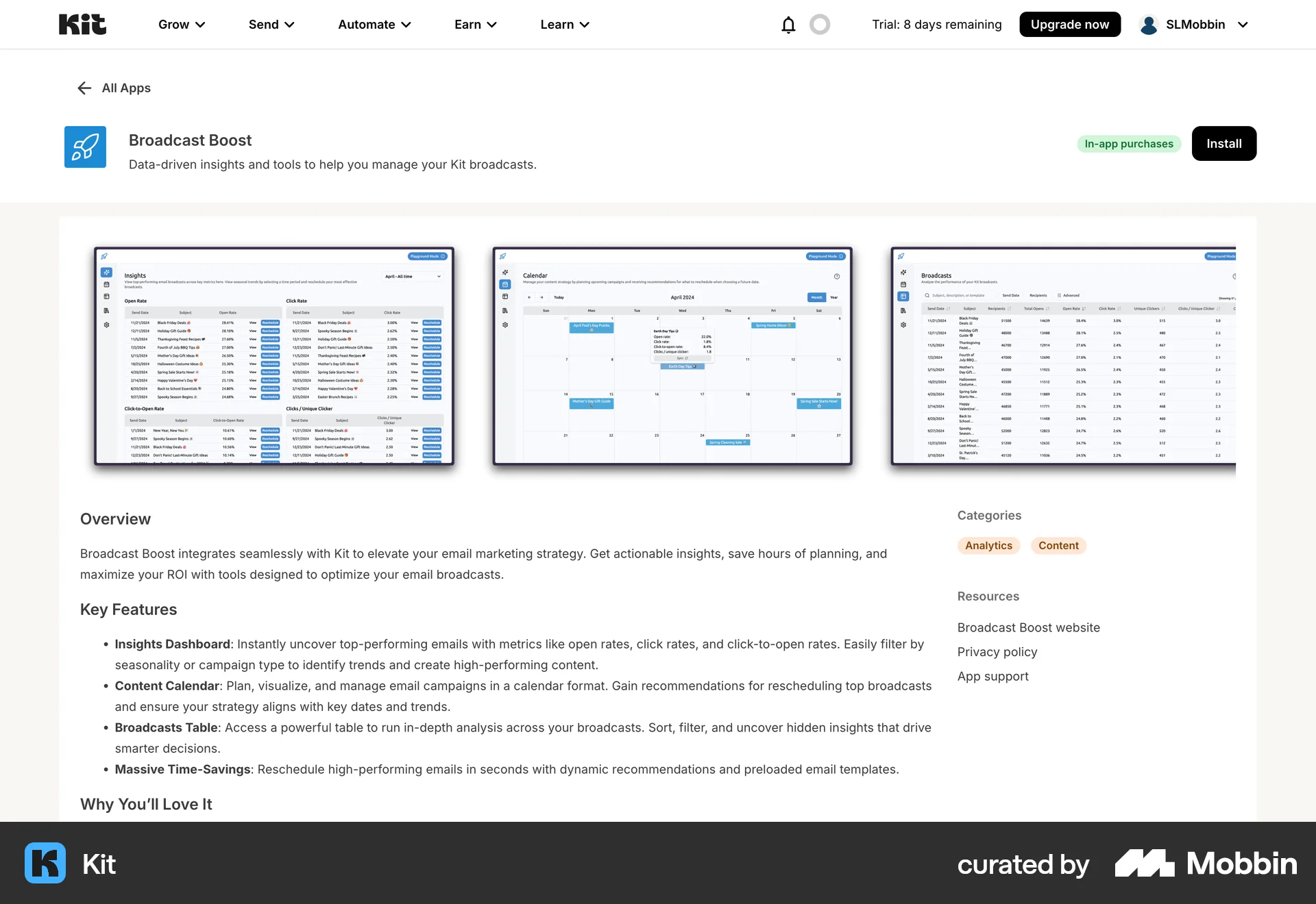Kit Web Other Content screen