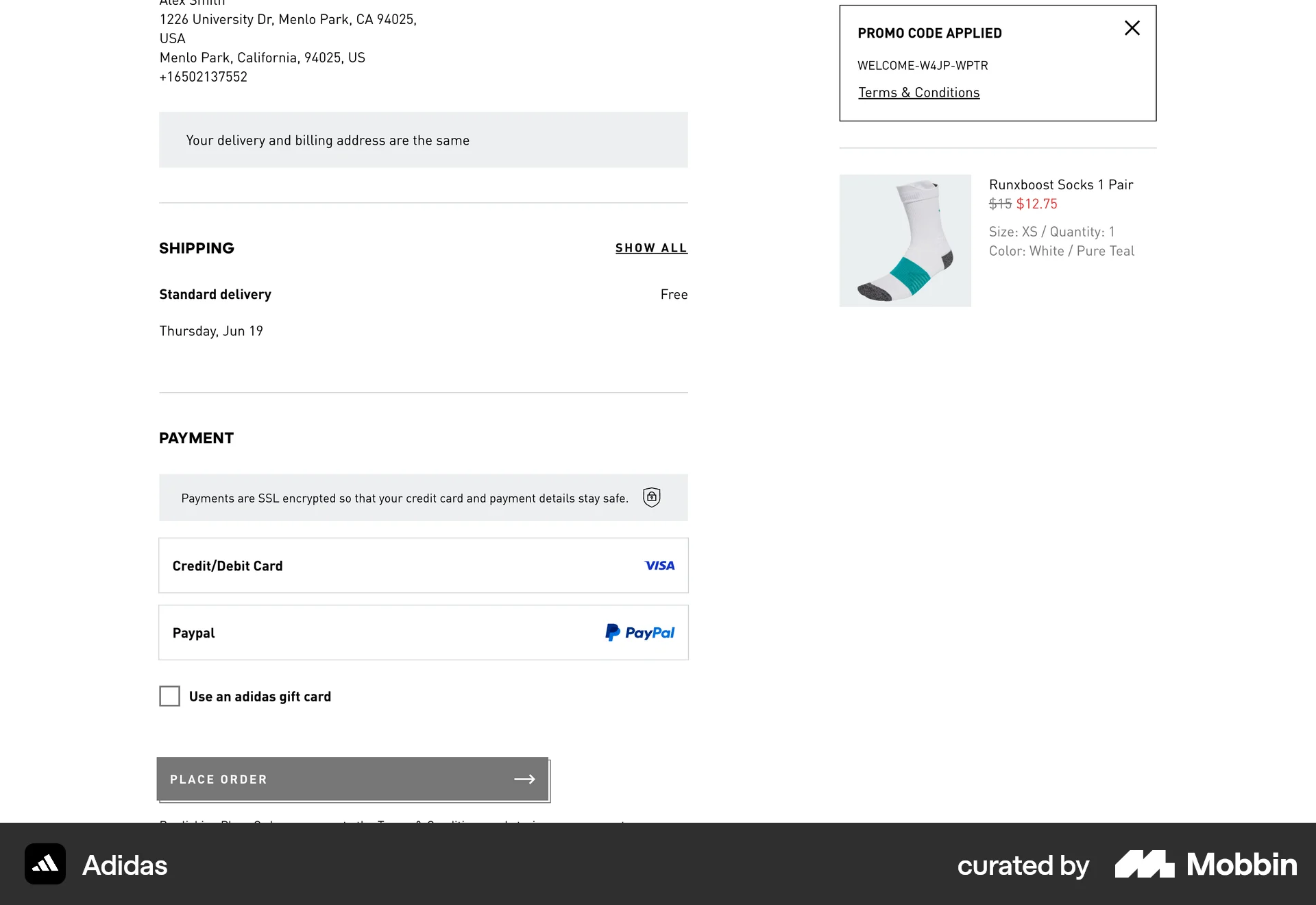 adidas Web Checkout screen