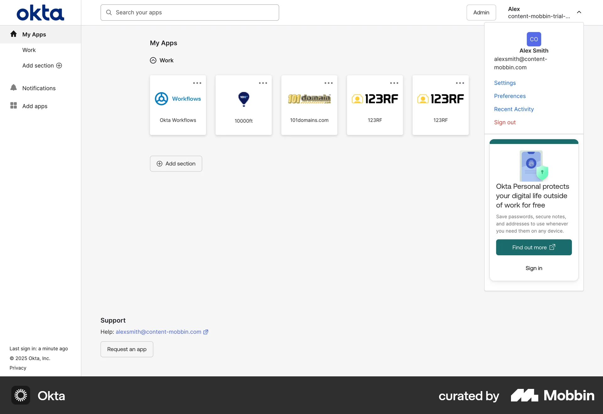 Okta Web screen containing Popover UI element