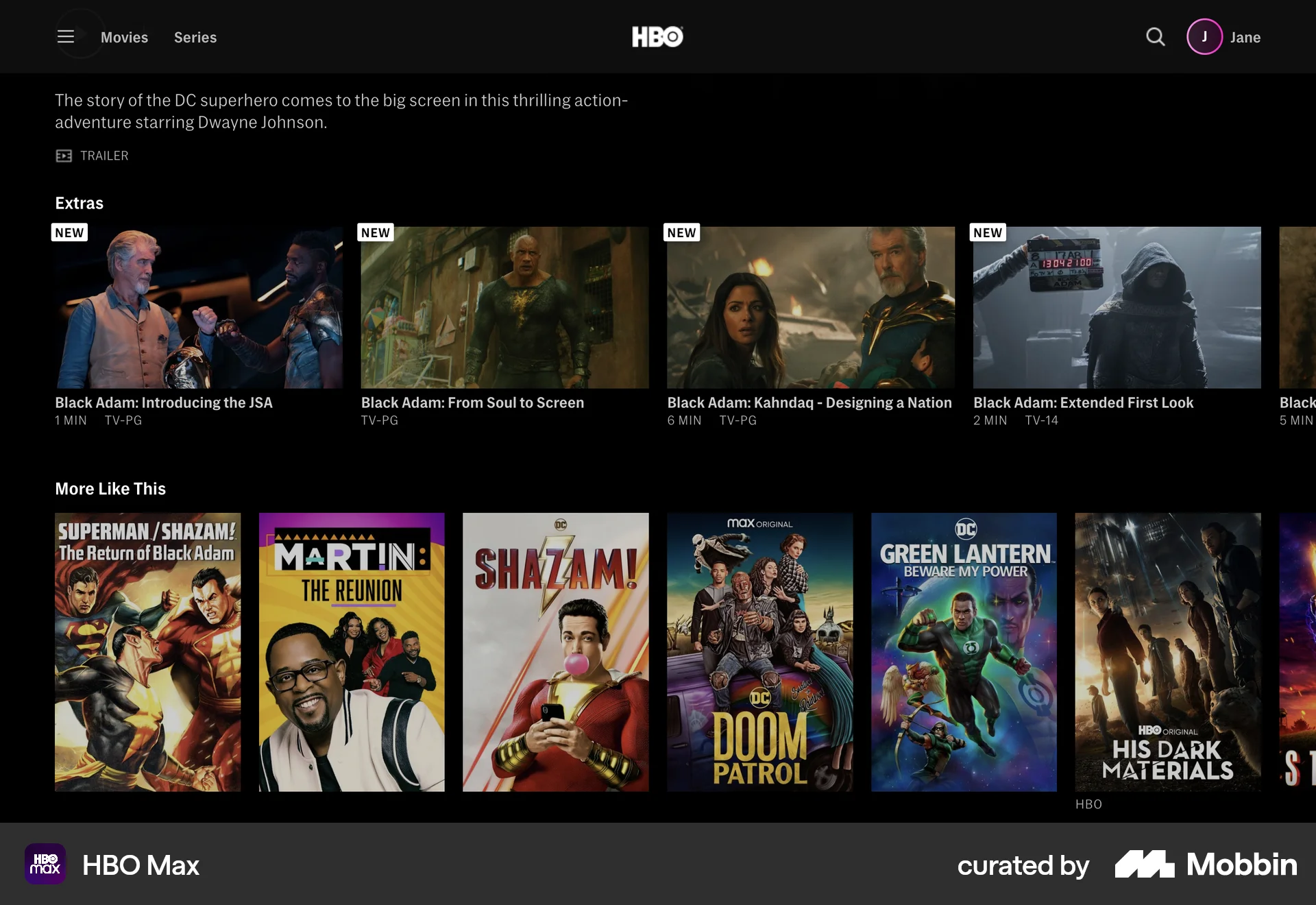 HBO Max Web TV Show & Movie Detail screen