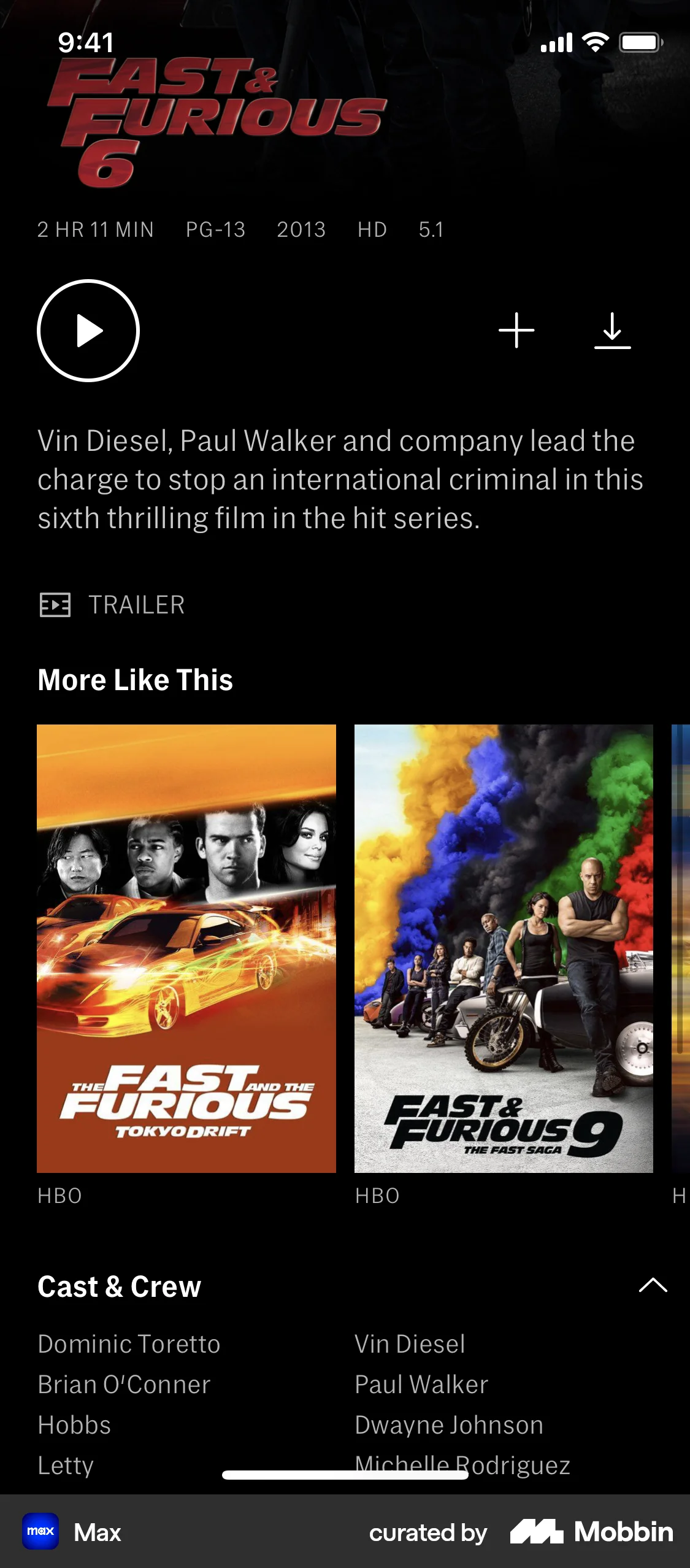 HBO Max iOS TV Show & Movie Detail screen