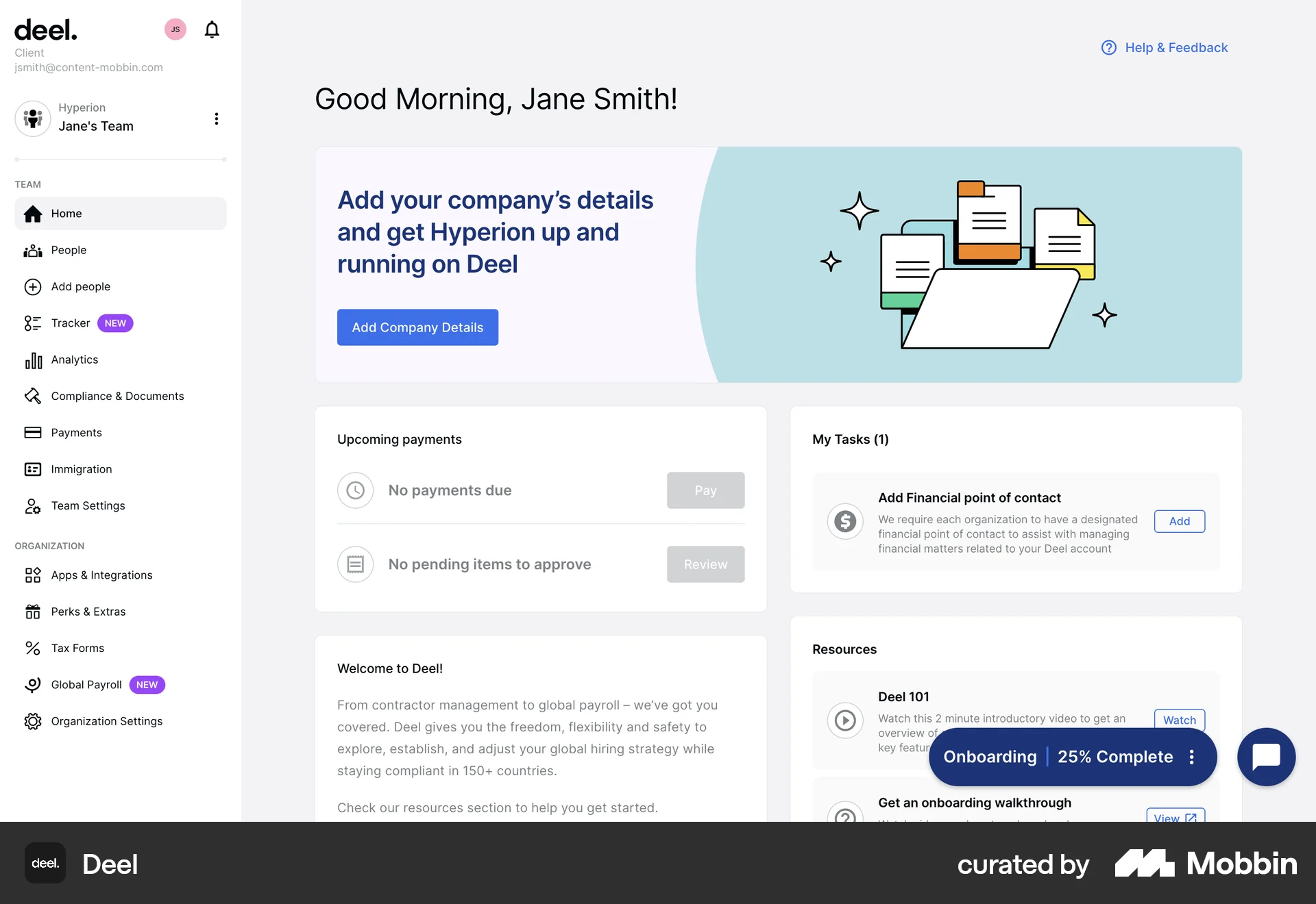 Deel Web Home screen
