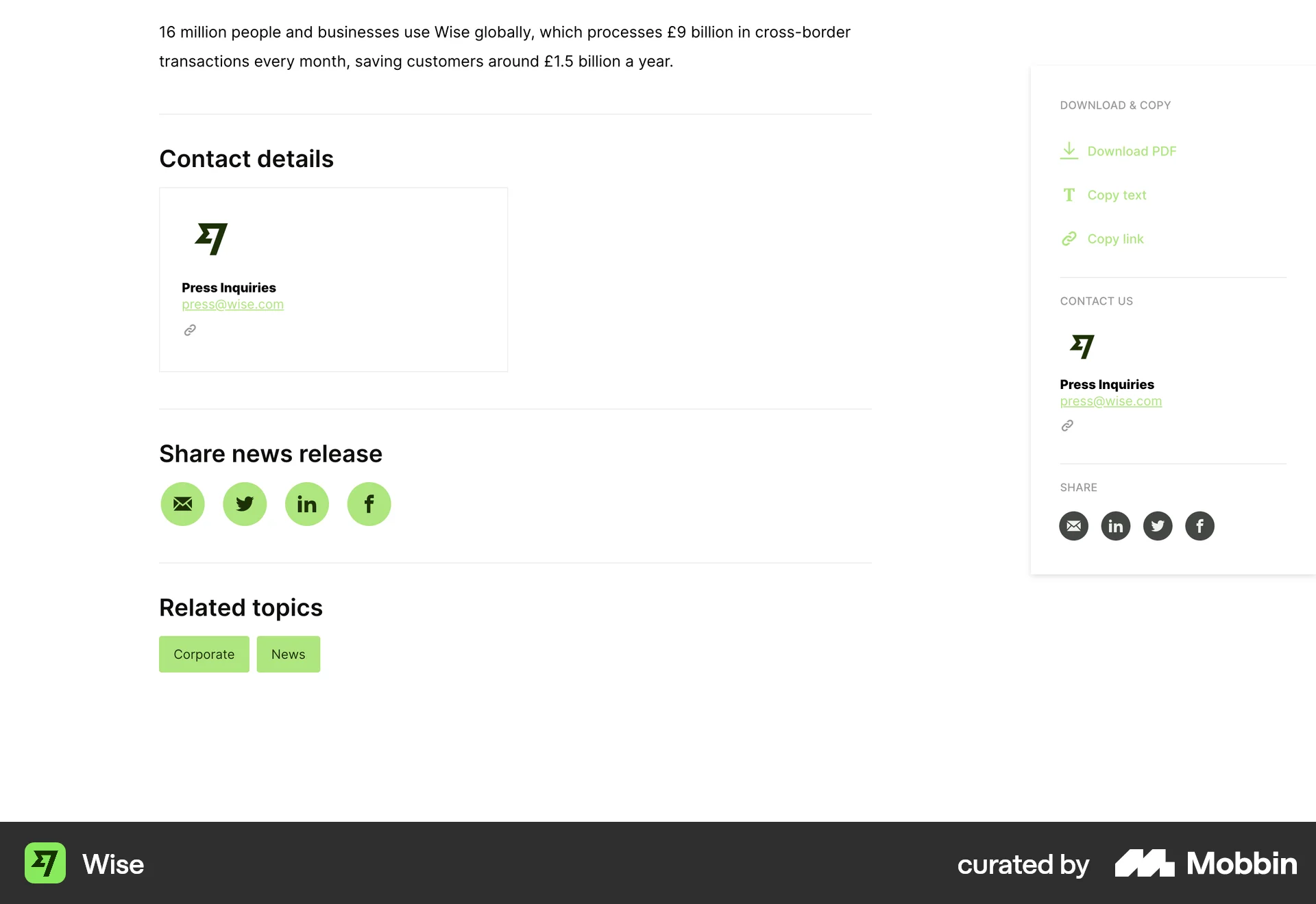 Wise Web Article Detail screen