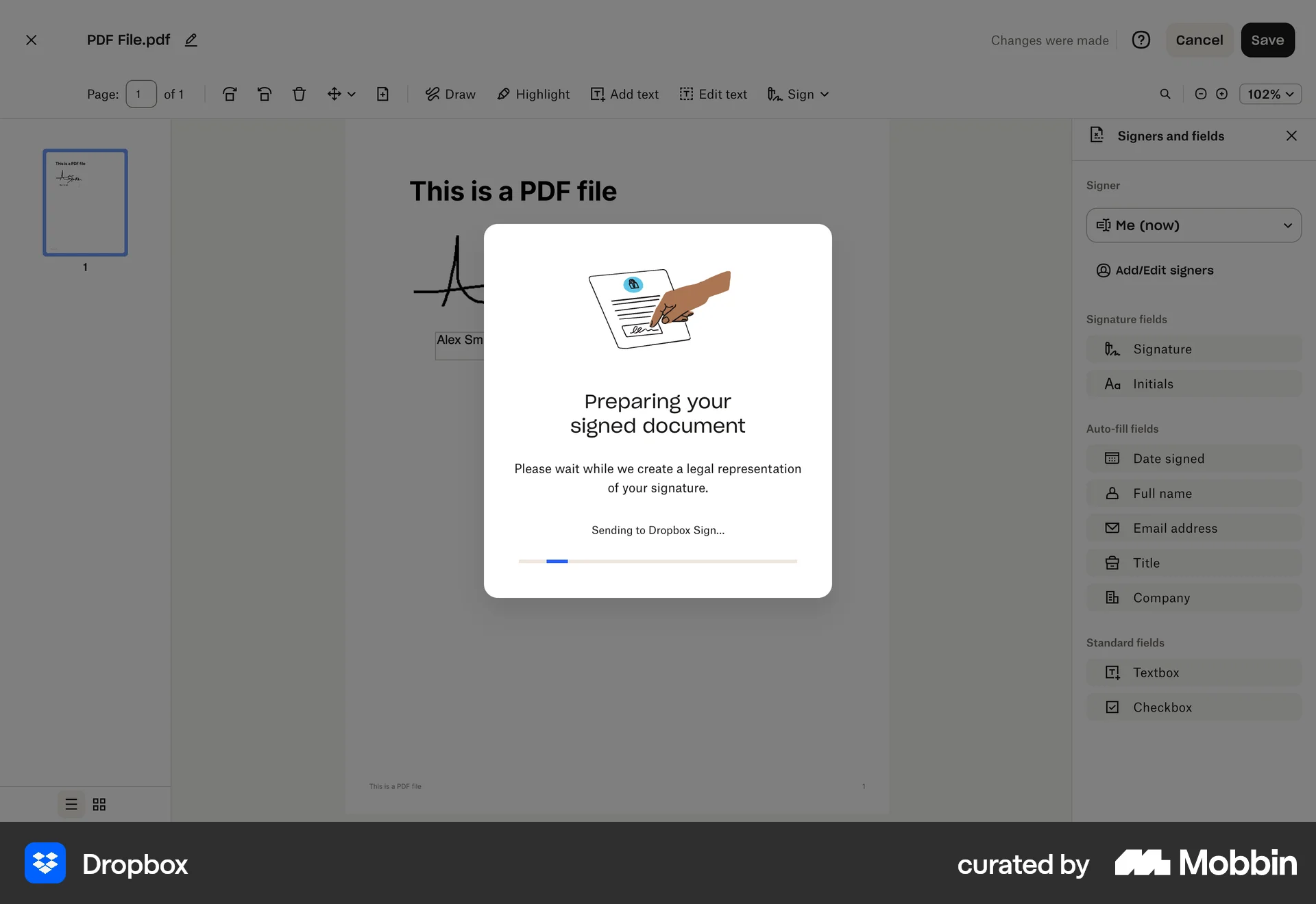Dropbox Web screen containing Loading Indicator UI element