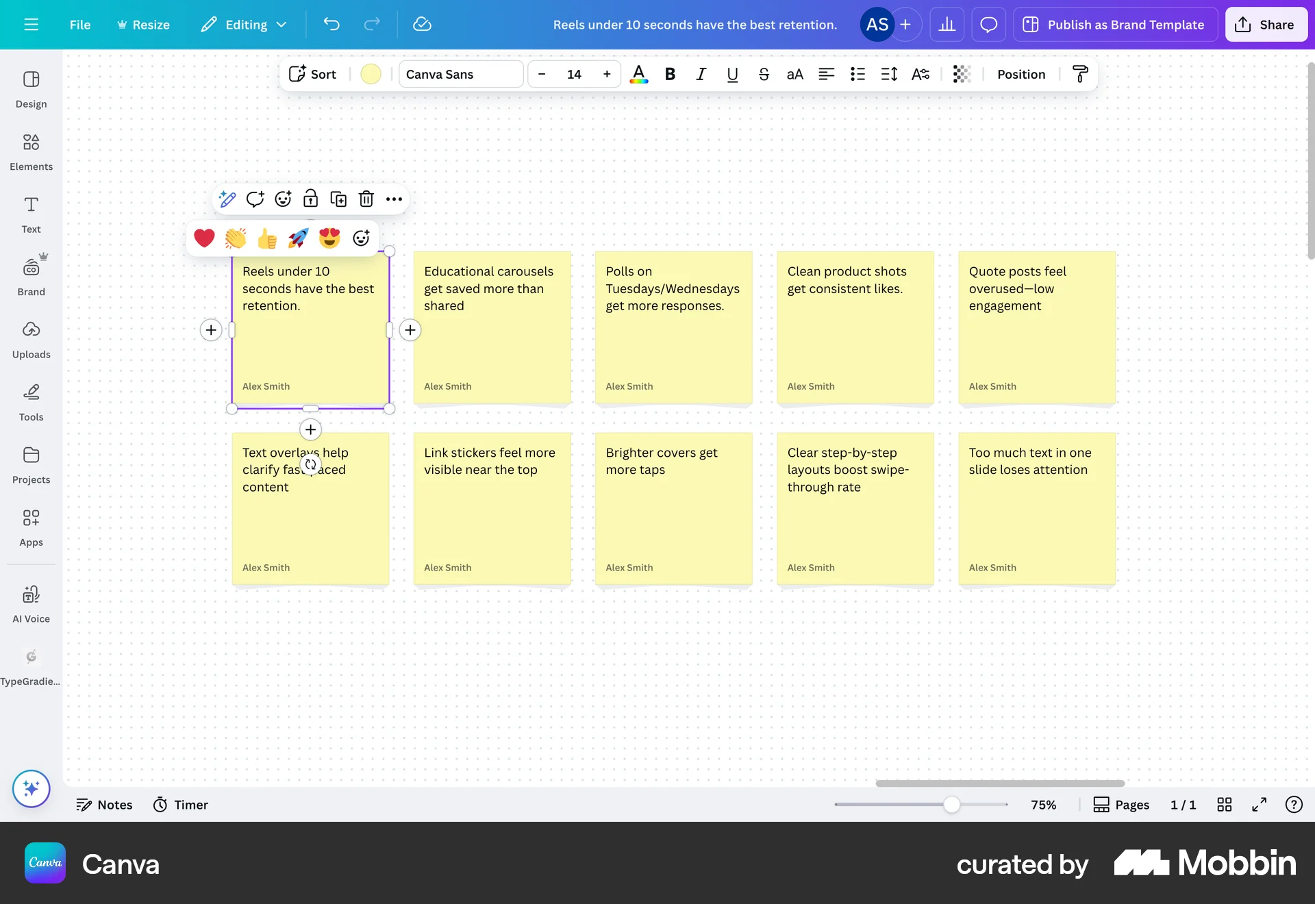 Canva Web Like & Upvote screen