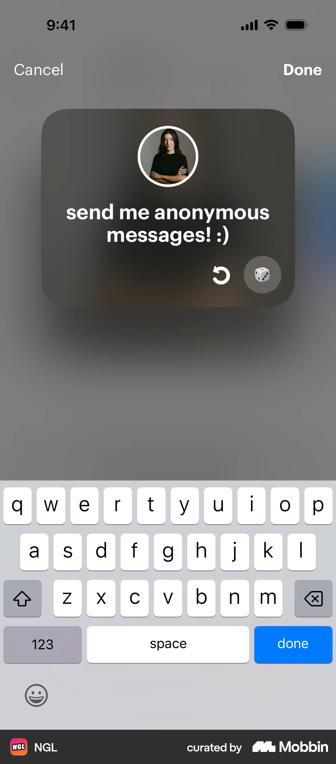 NGL iOS Glassmorphism screen