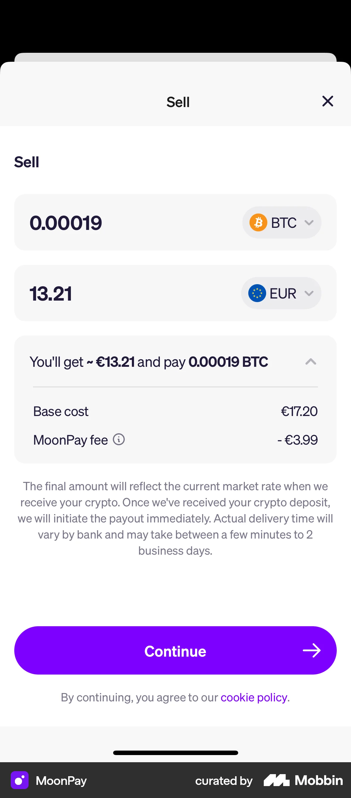 MoonPay iOS screen containing Accordion UI element