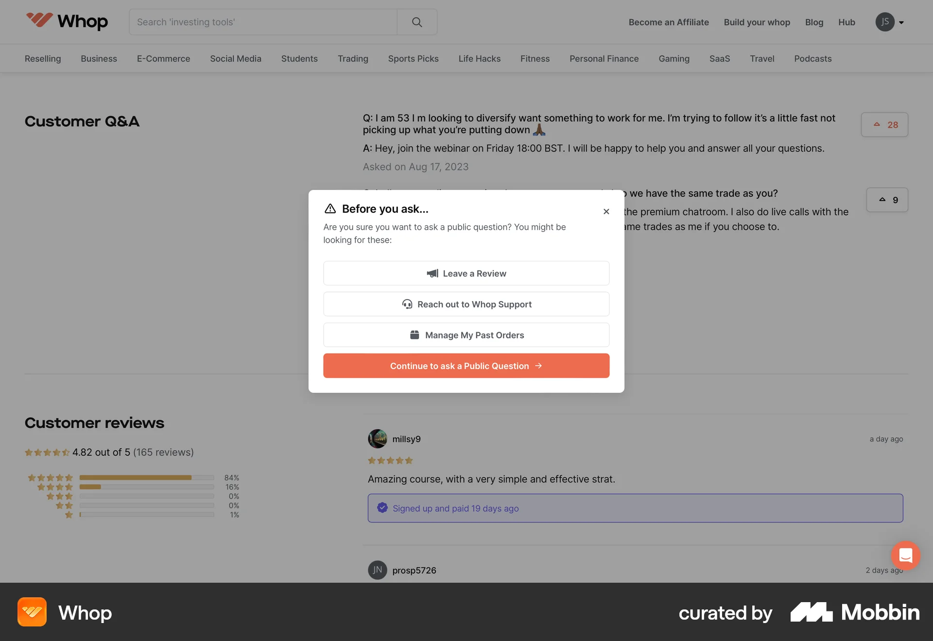 Whop Web Confirmation screen
