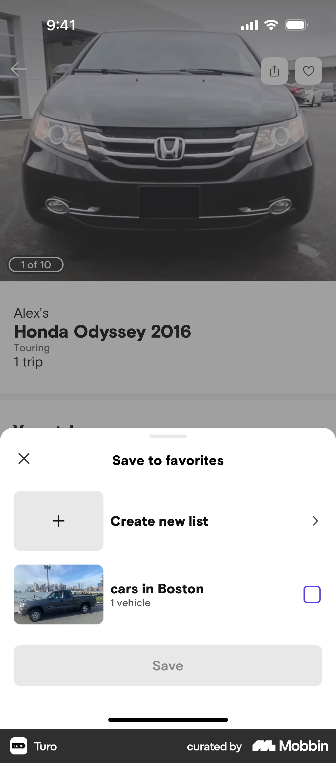 Turo iOS screen containing Bottom Sheet UI element