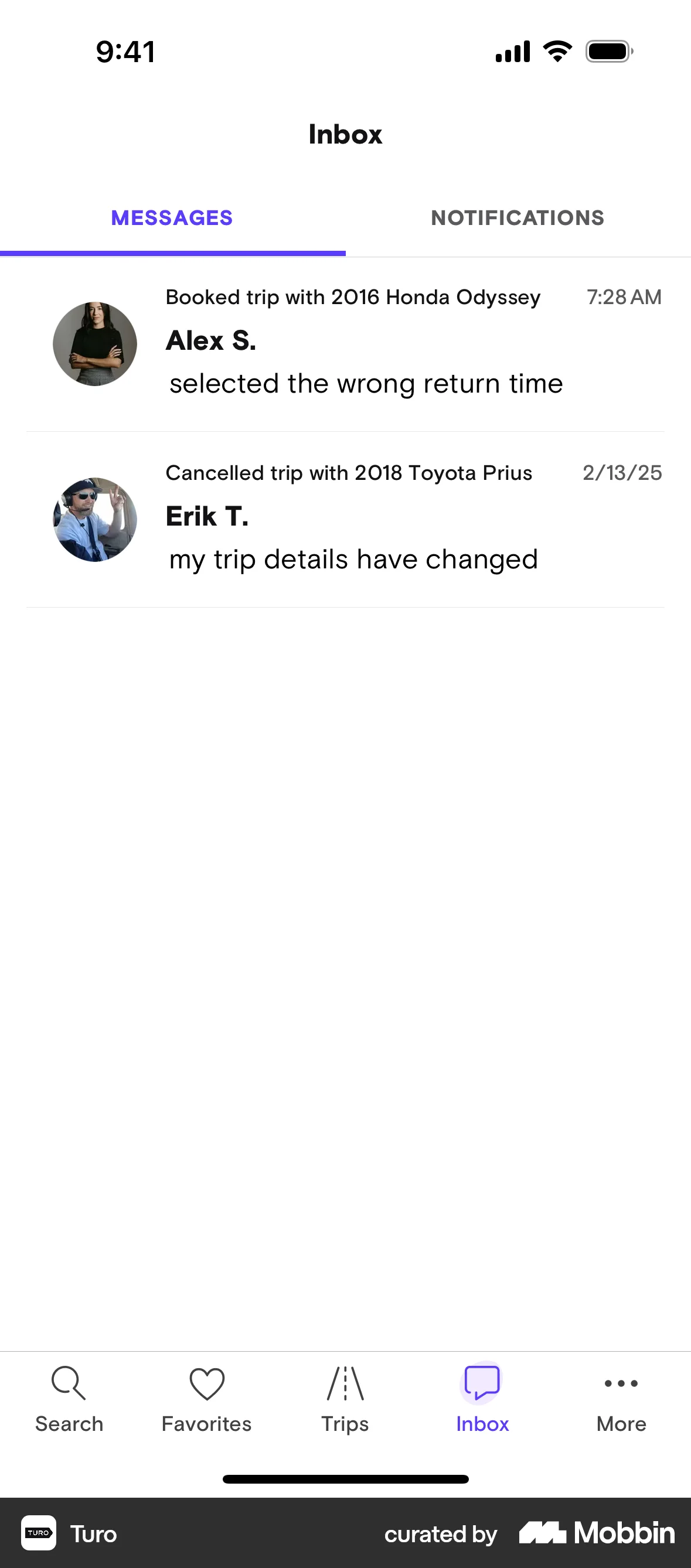 Turo iOS Date & Time screen