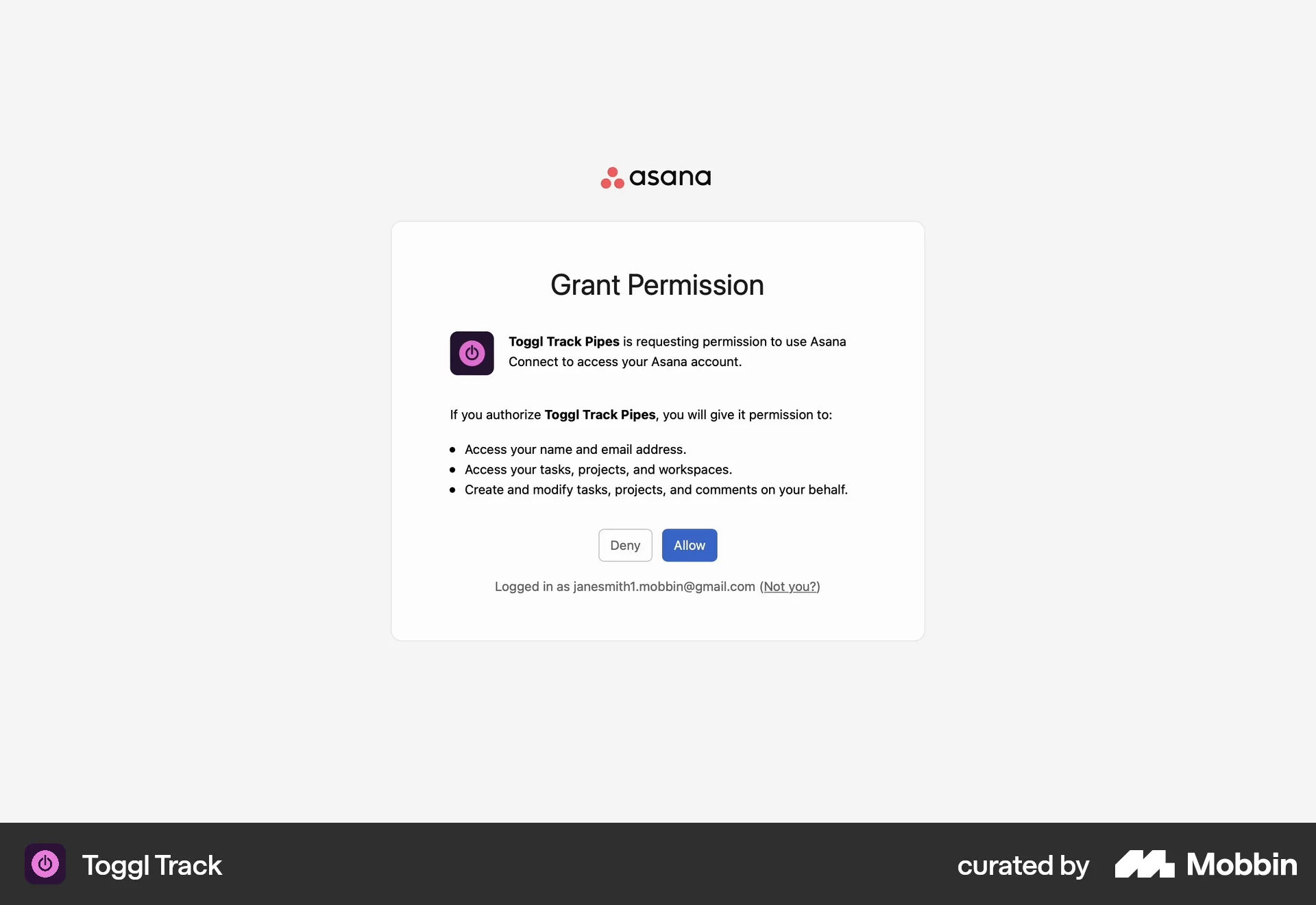 Toggl Track Web Permission screen