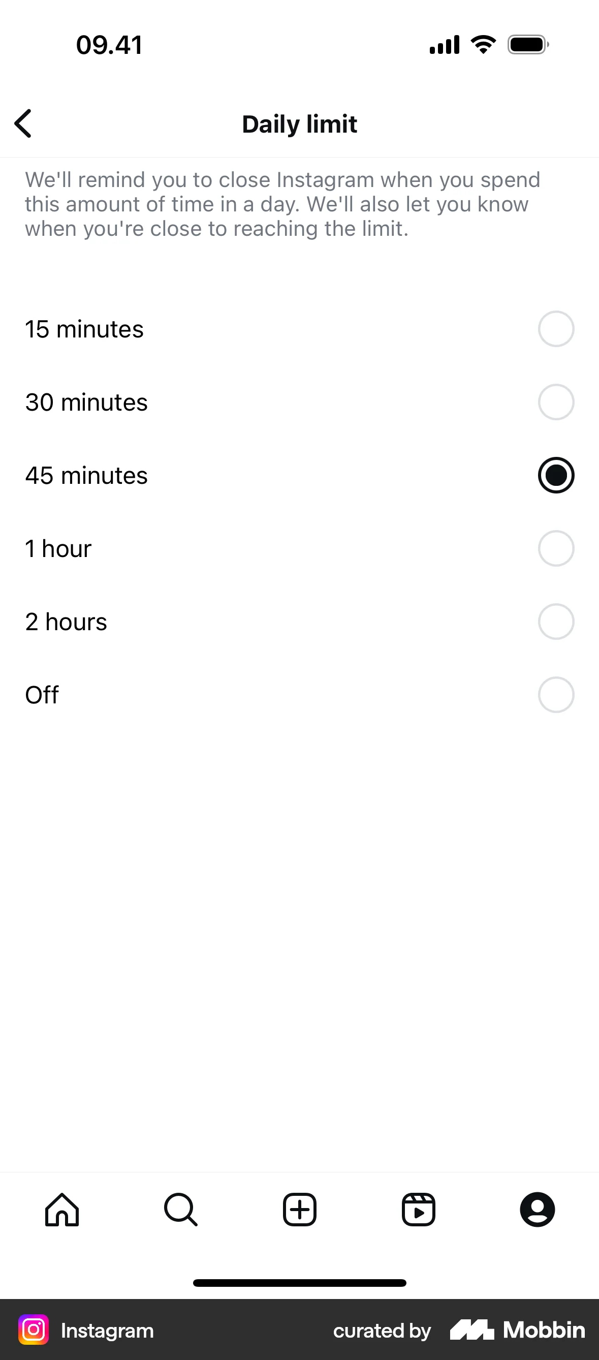 Instagram iOS Reminder screen