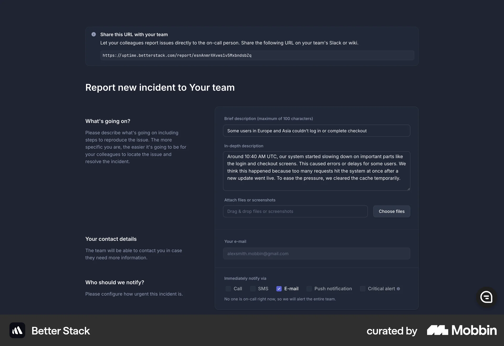Better Stack Web screen containing Text Field UI element