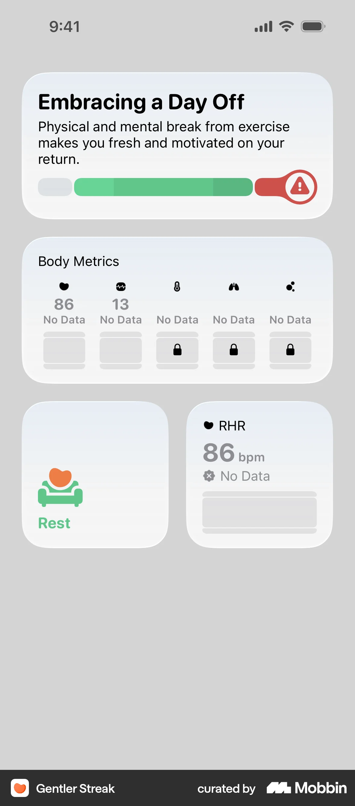 Gentler Streak iOS Glassmorphism screen
