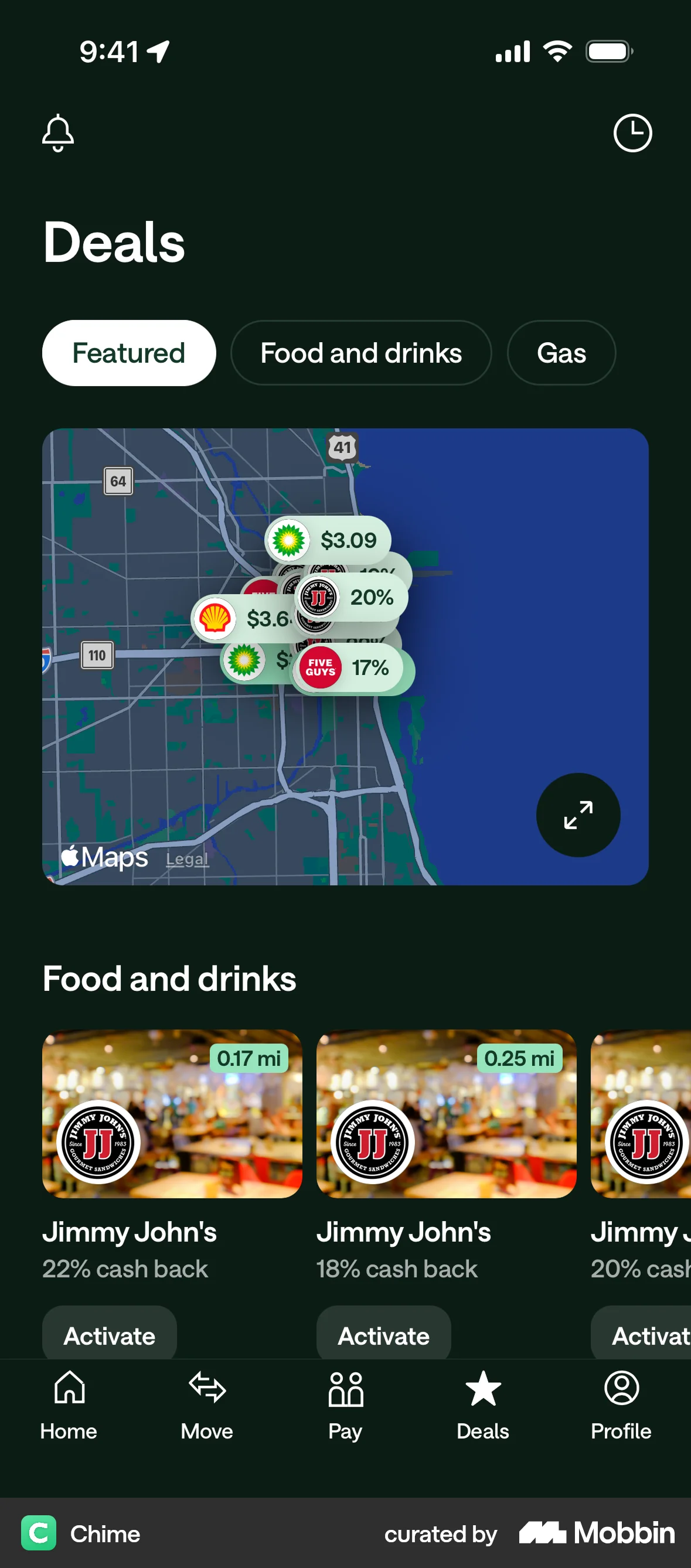 Chime iOS Dark Mode screen