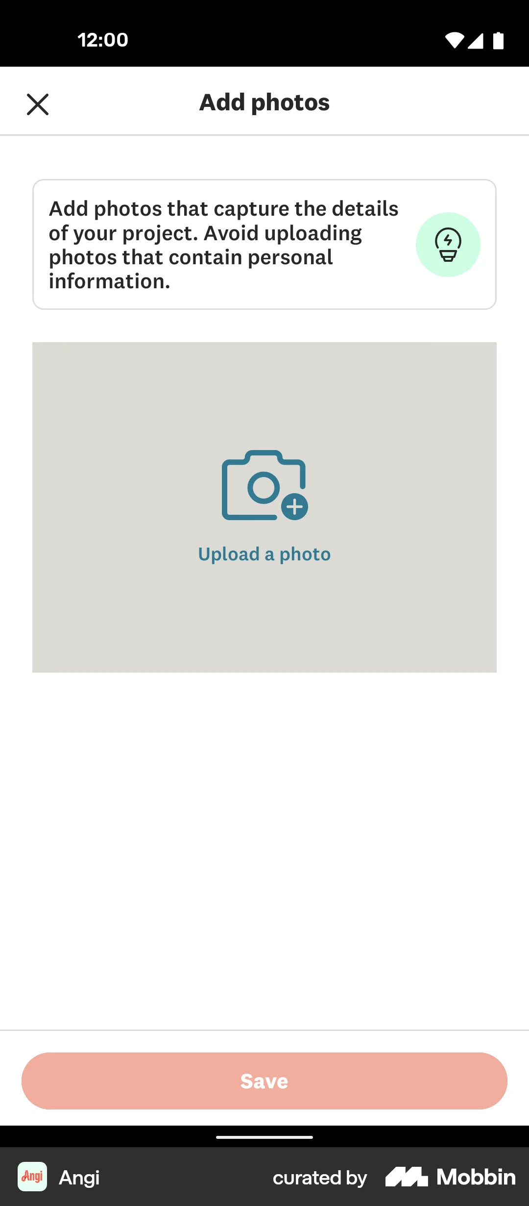 Angi Android Upload & Download screen