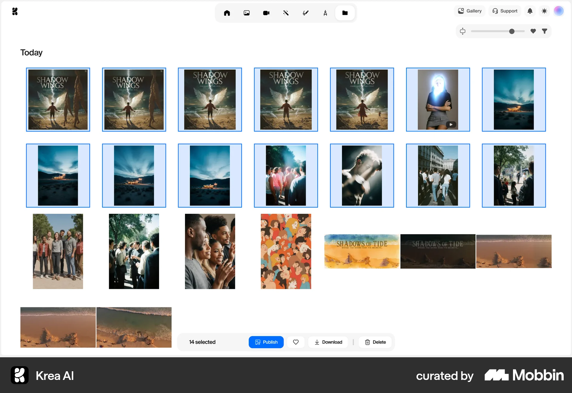 Krea AI Web Action Option screen
