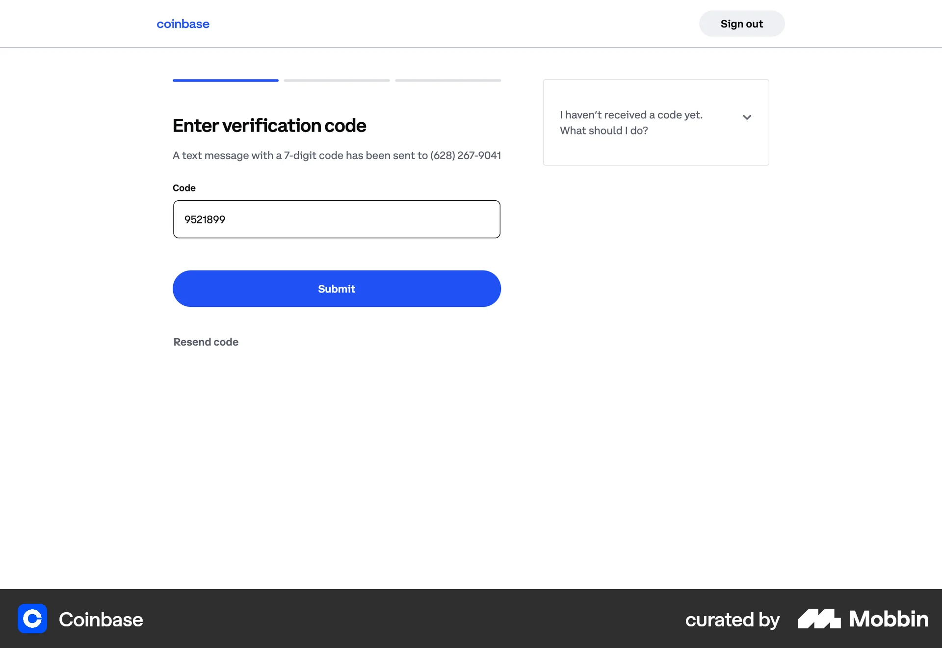 Coinbase Web Verification screen