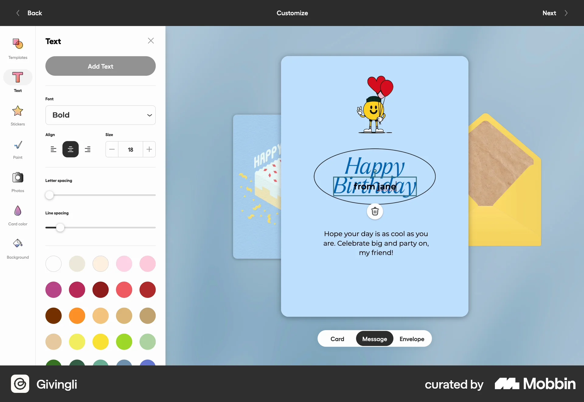 Givingli Web screen containing Segmented Control UI element