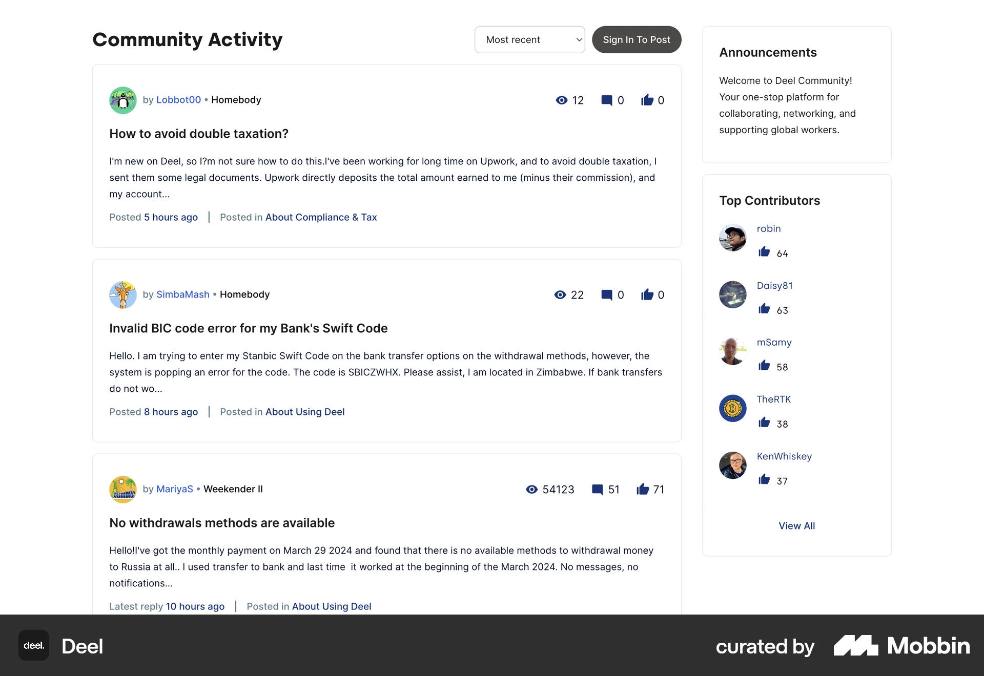Deel Web Leaderboard screen