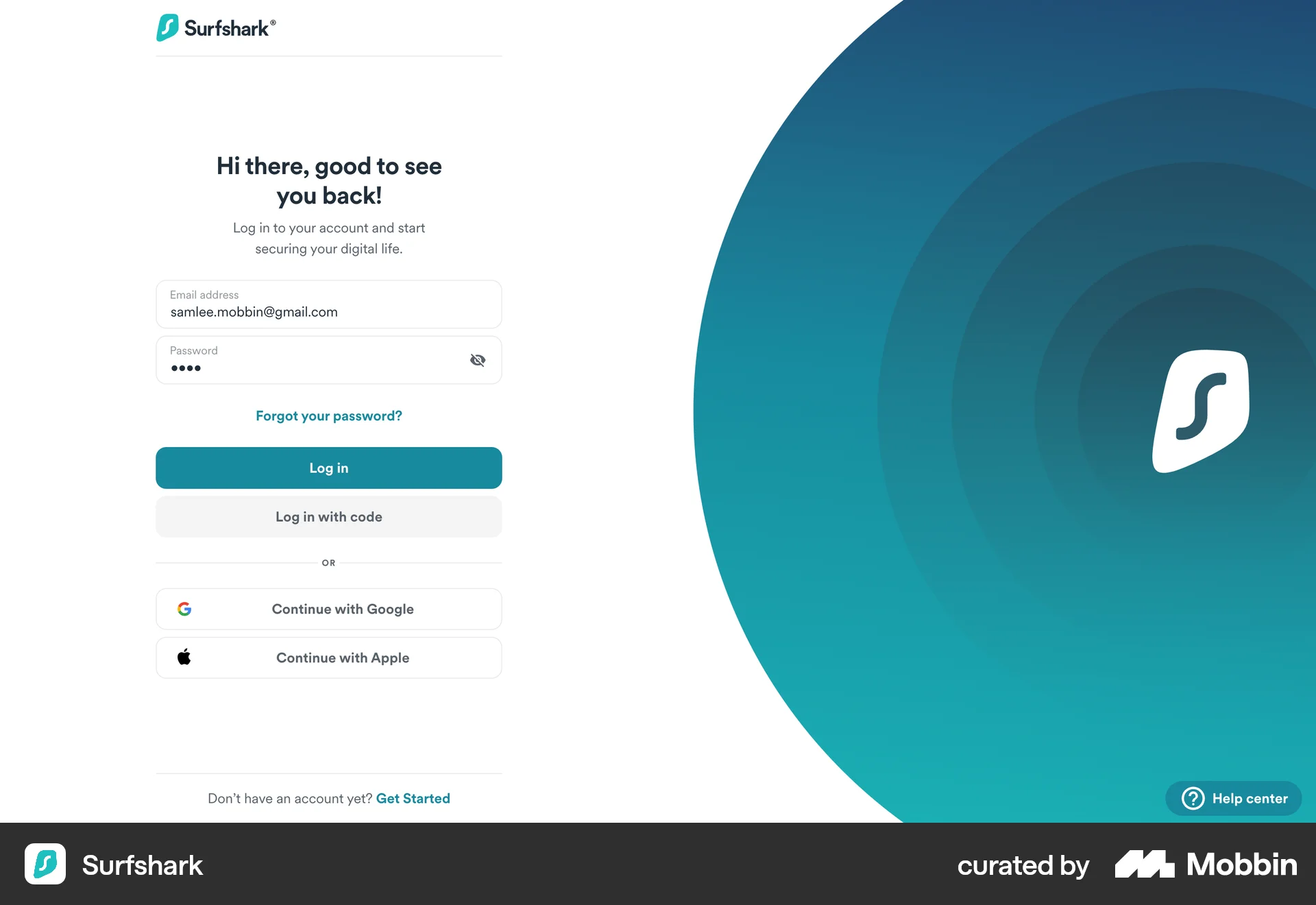 Surfshark Web Login screen