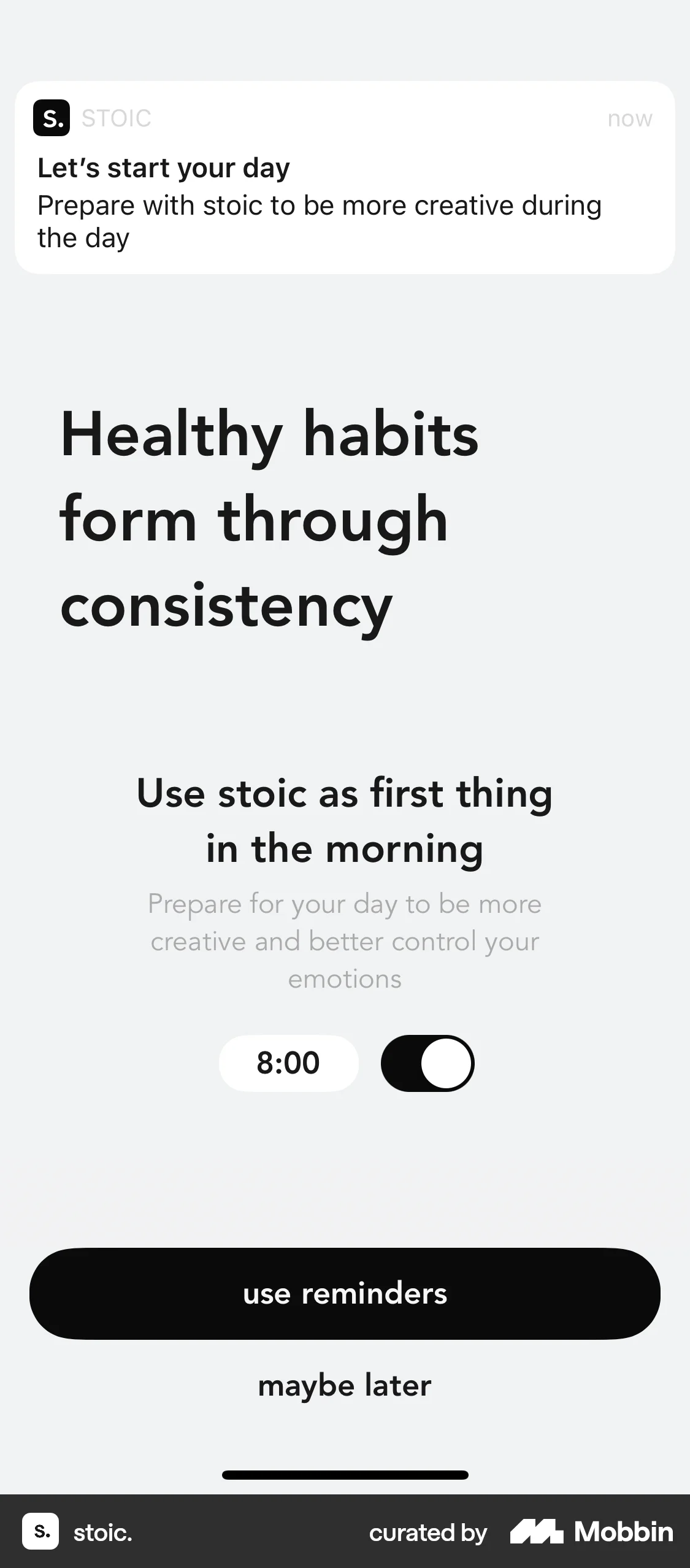 stoic. iOS Reminder screen