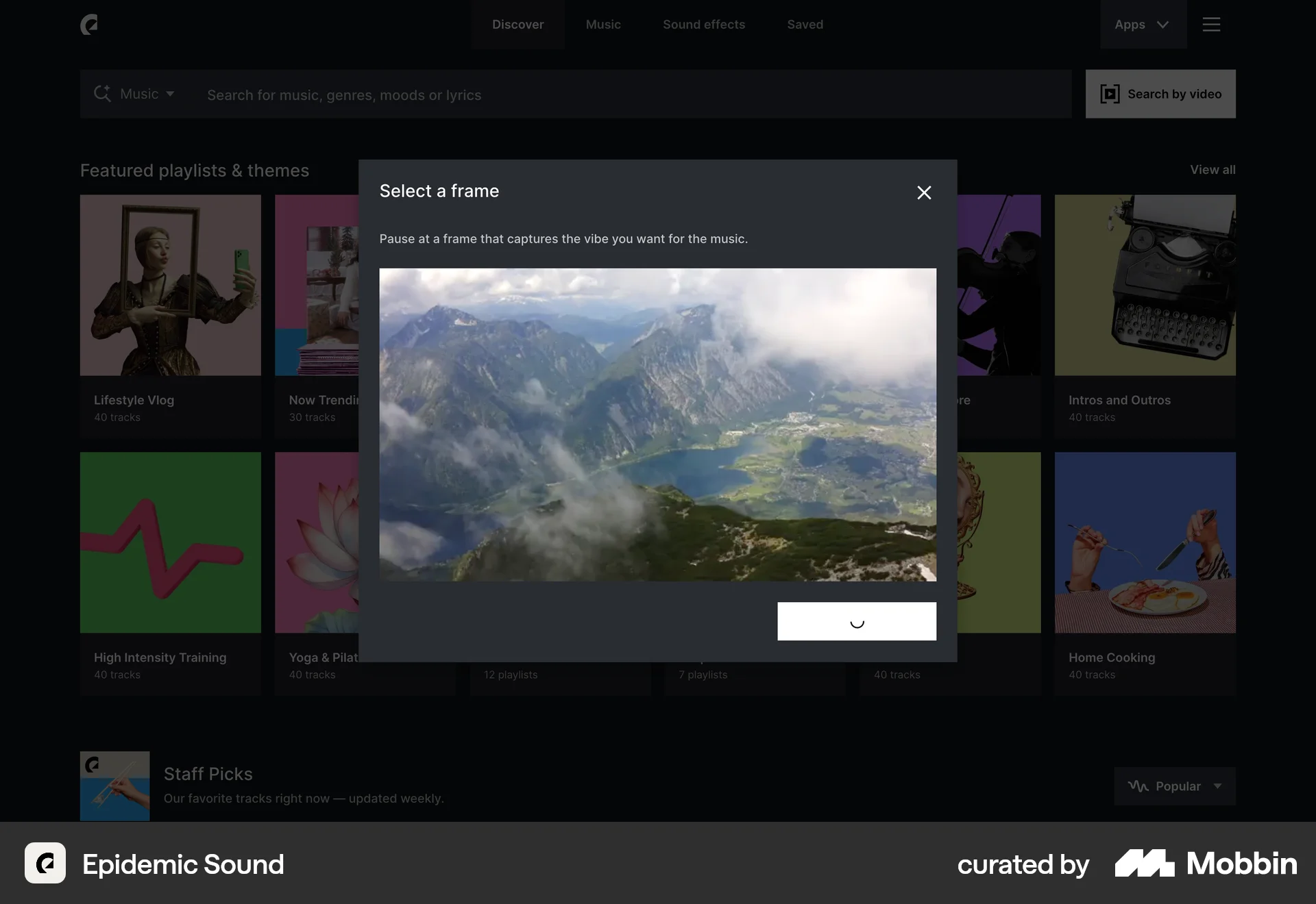 Epidemic Sound Web screen containing Loading Indicator UI element
