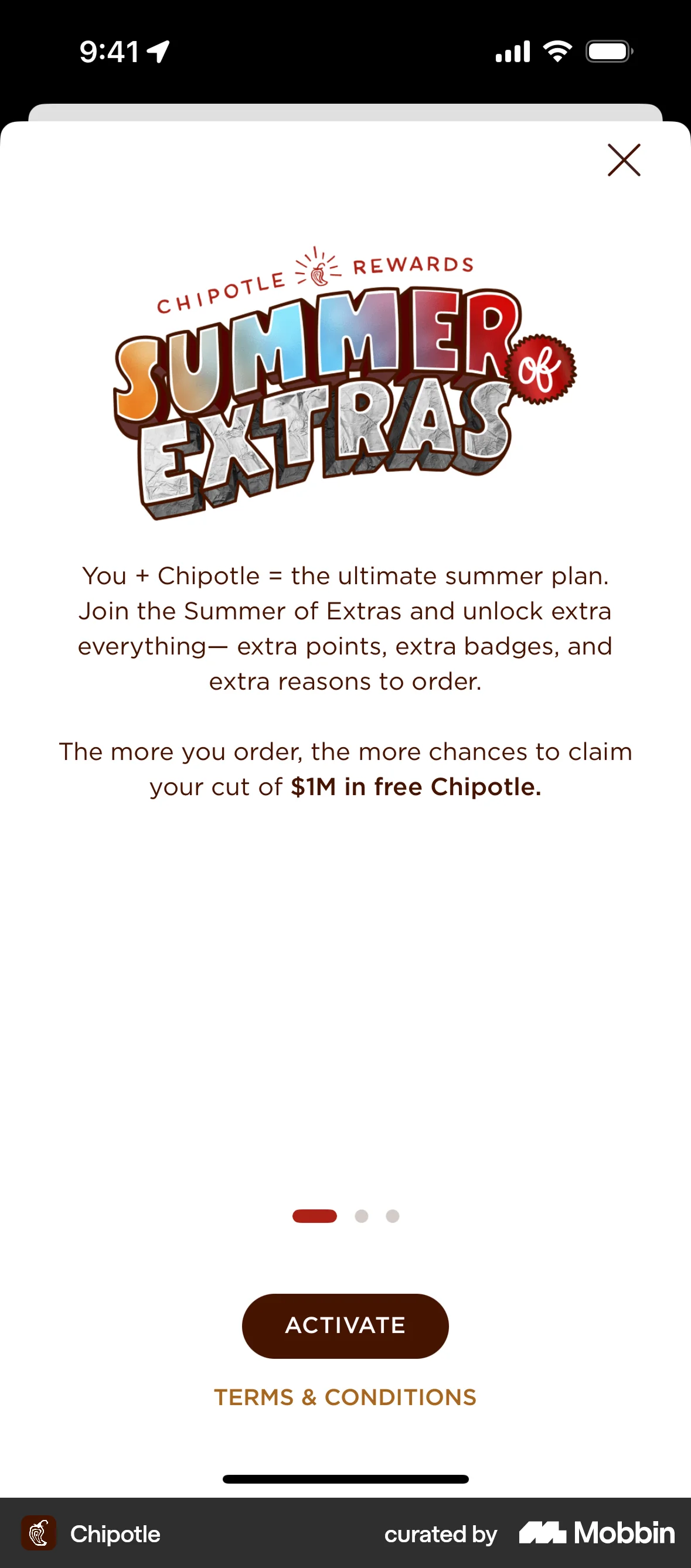 Chipotle iOS Feature Info screen