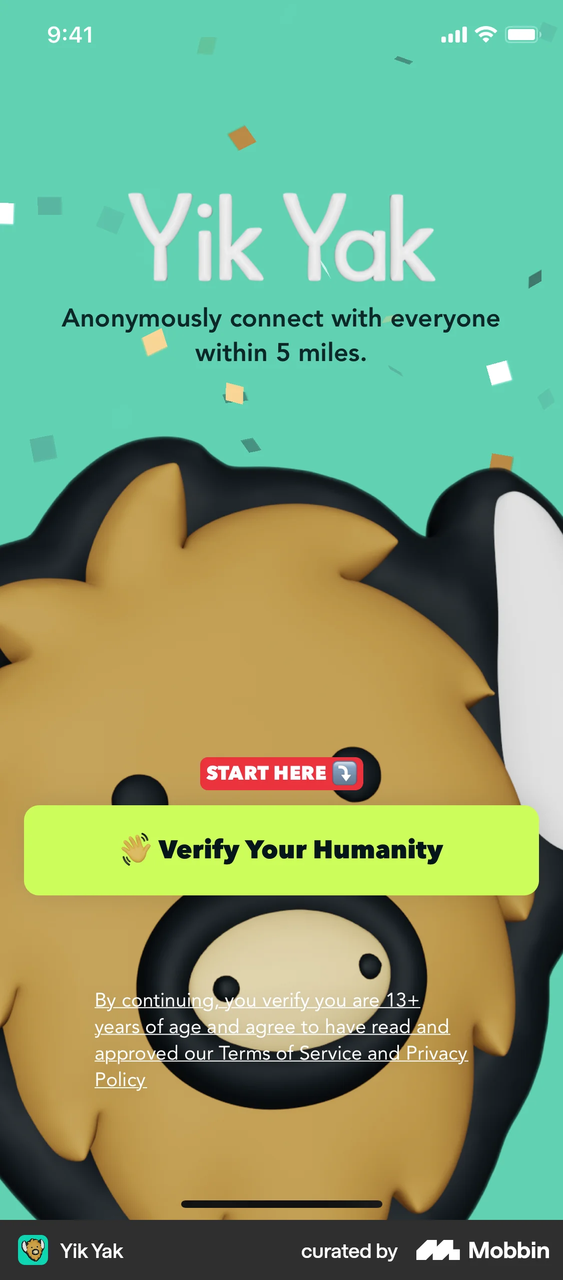 Yik Yak iOS Confetti screen