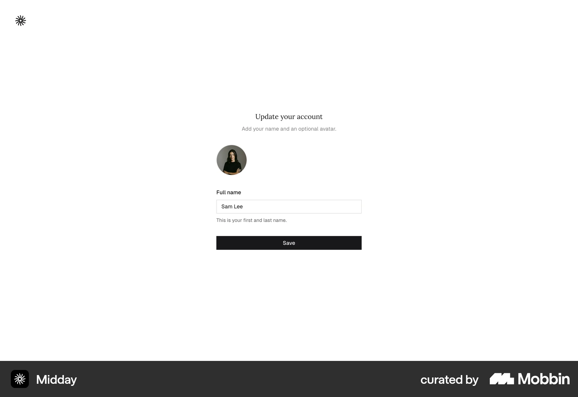Midday Web Account Setup screen