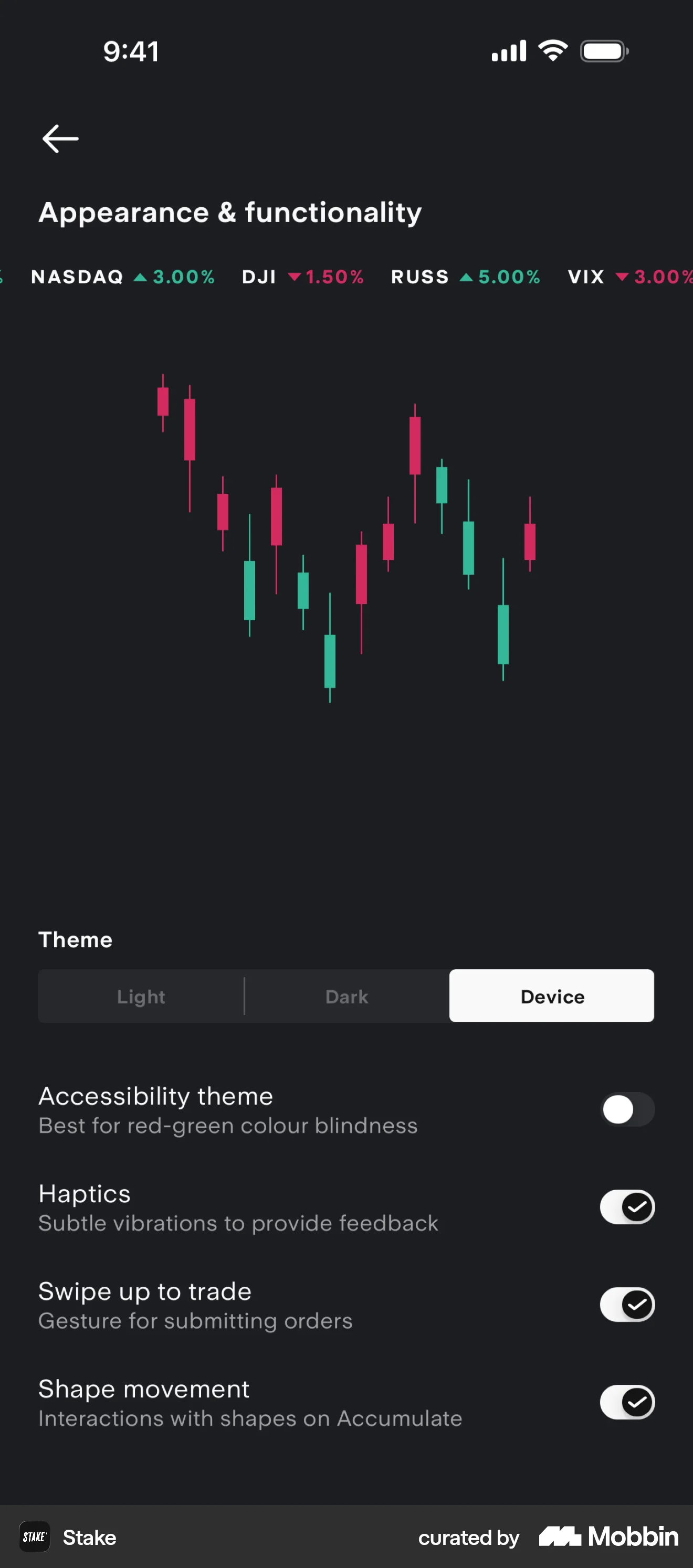 Stake iOS Dark Mode screen