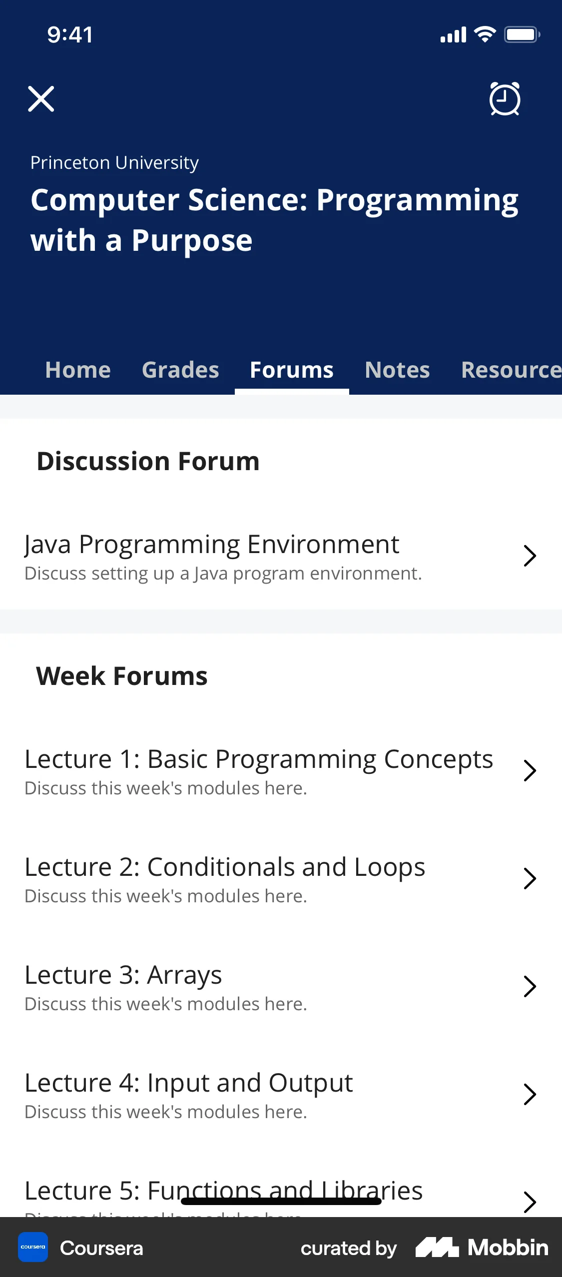 Coursera iOS Class & Lesson Detail screen