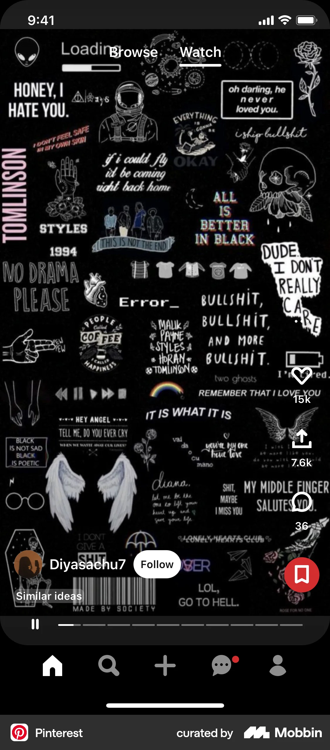 Pinterest iOS Video Player screen