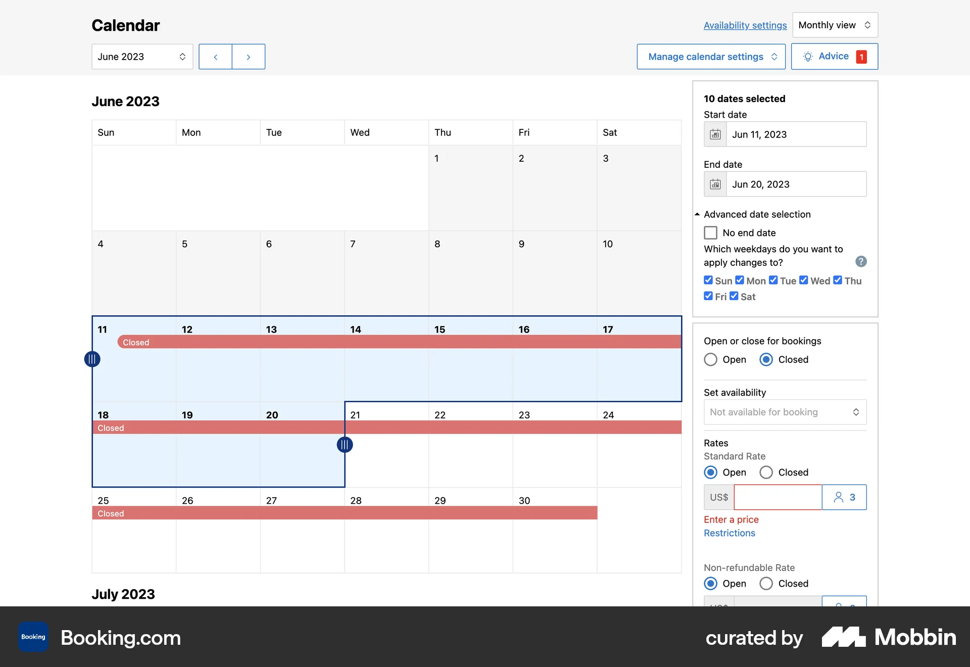 Booking.com Web Select screen