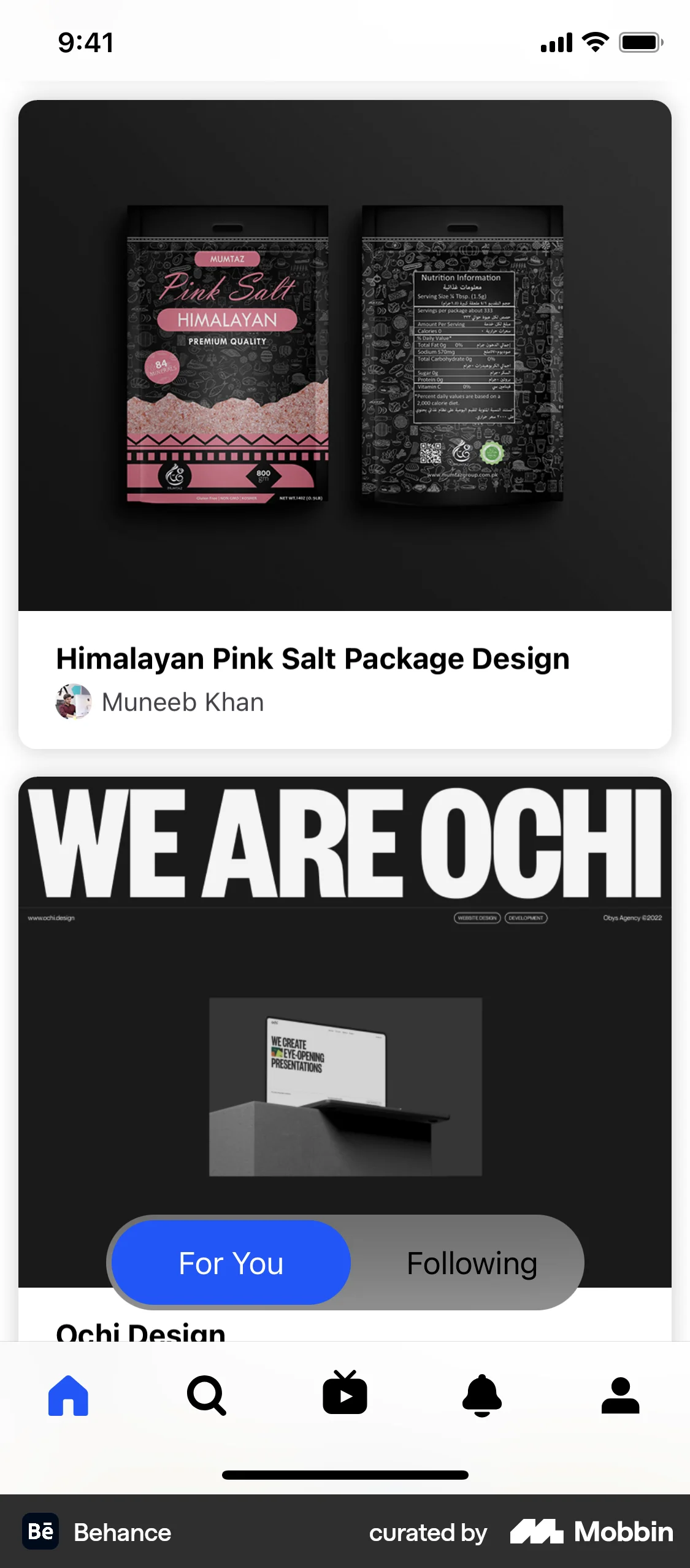 Behance iOS Social Feed screen