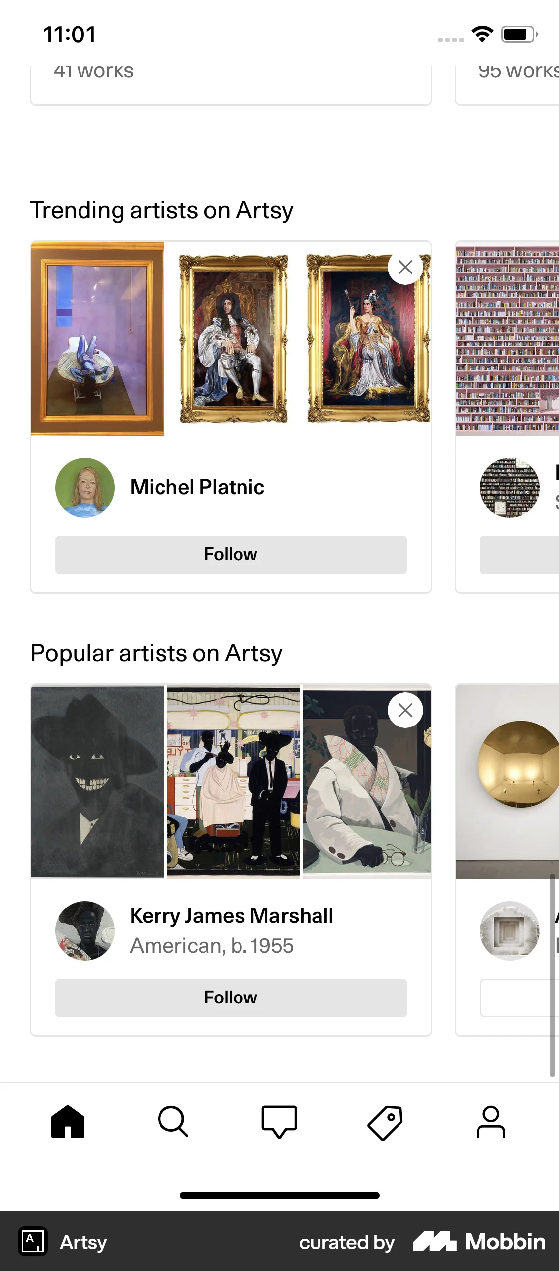 Artsy iOS Follow & Subscribe screen