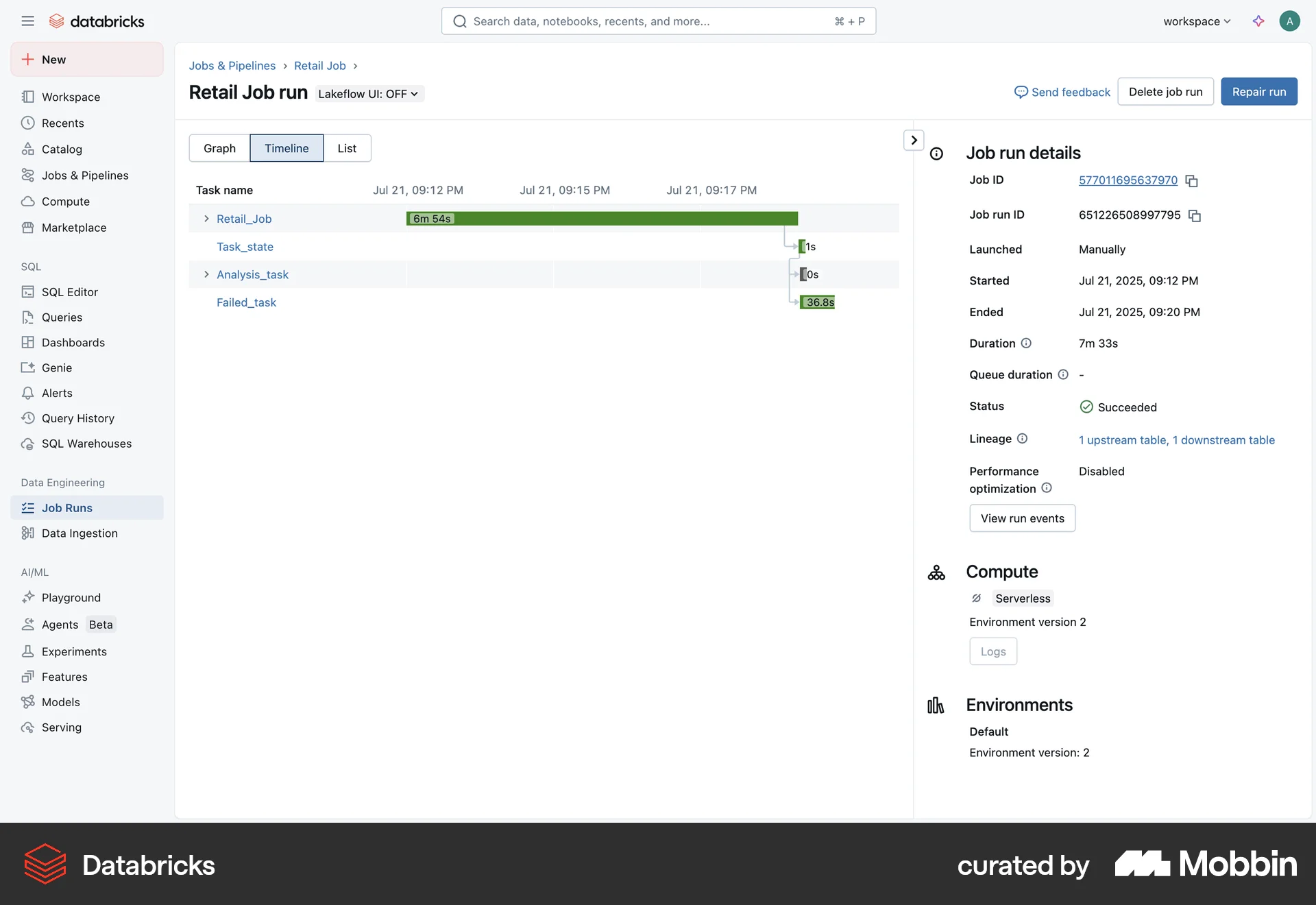 Databricks Web Charts screen