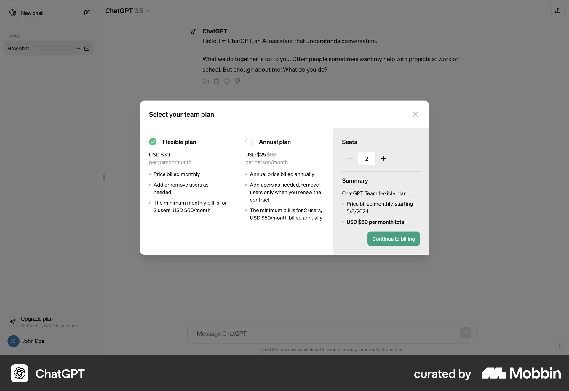 ChatGPT Web screen containing Stepper UI element