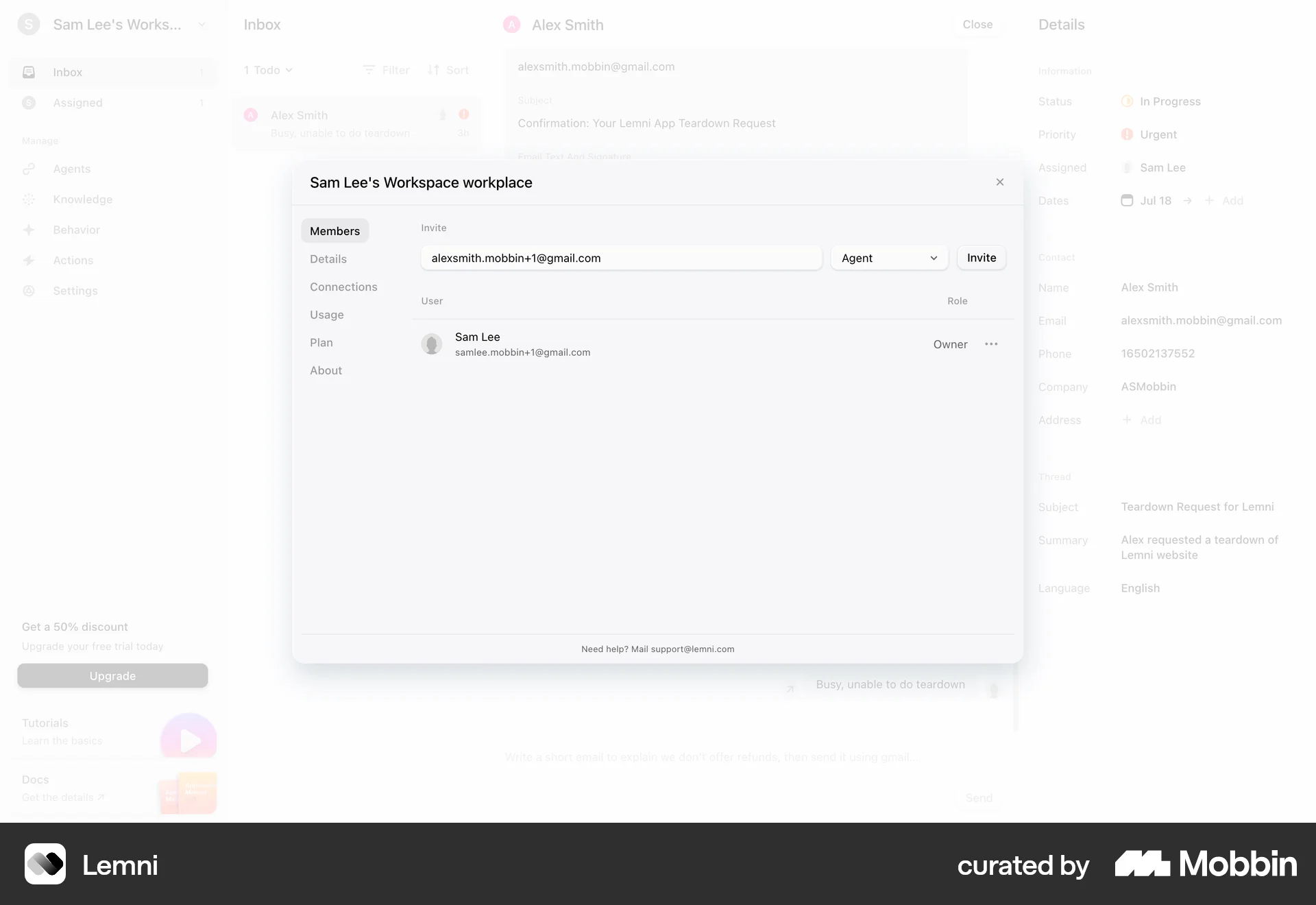 Lemni Web Invite Teammates screen