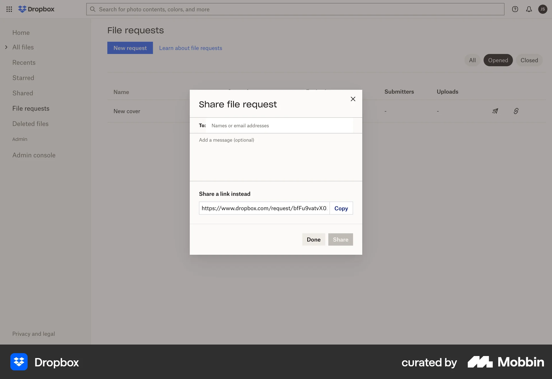 Trop Box Element Dropbox Web Share Request | Mobbin