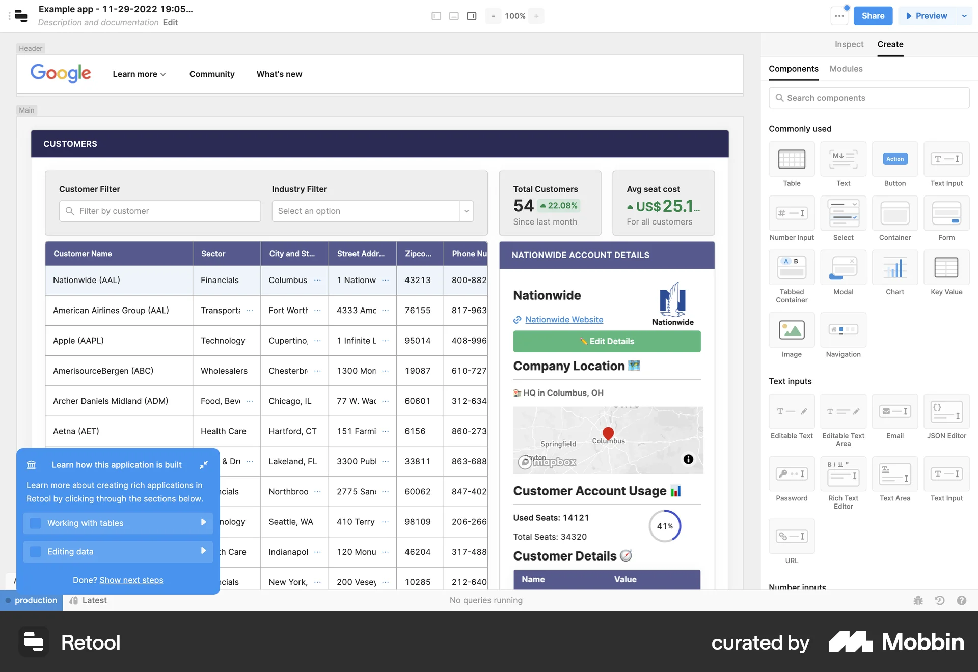 Retool Web screen containing Button UI element