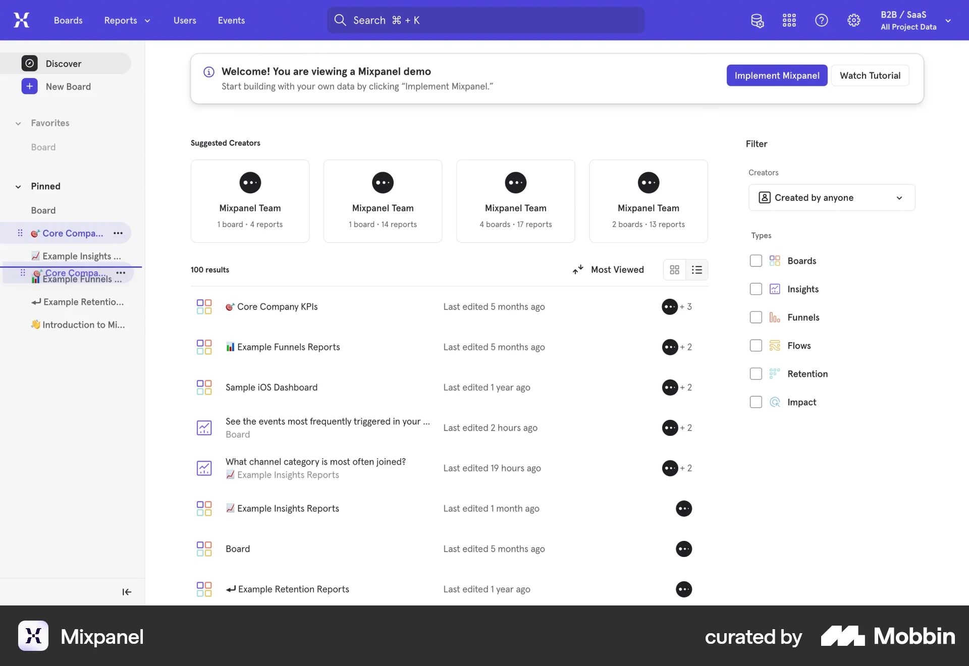 Mixpanel Web Reorder screen