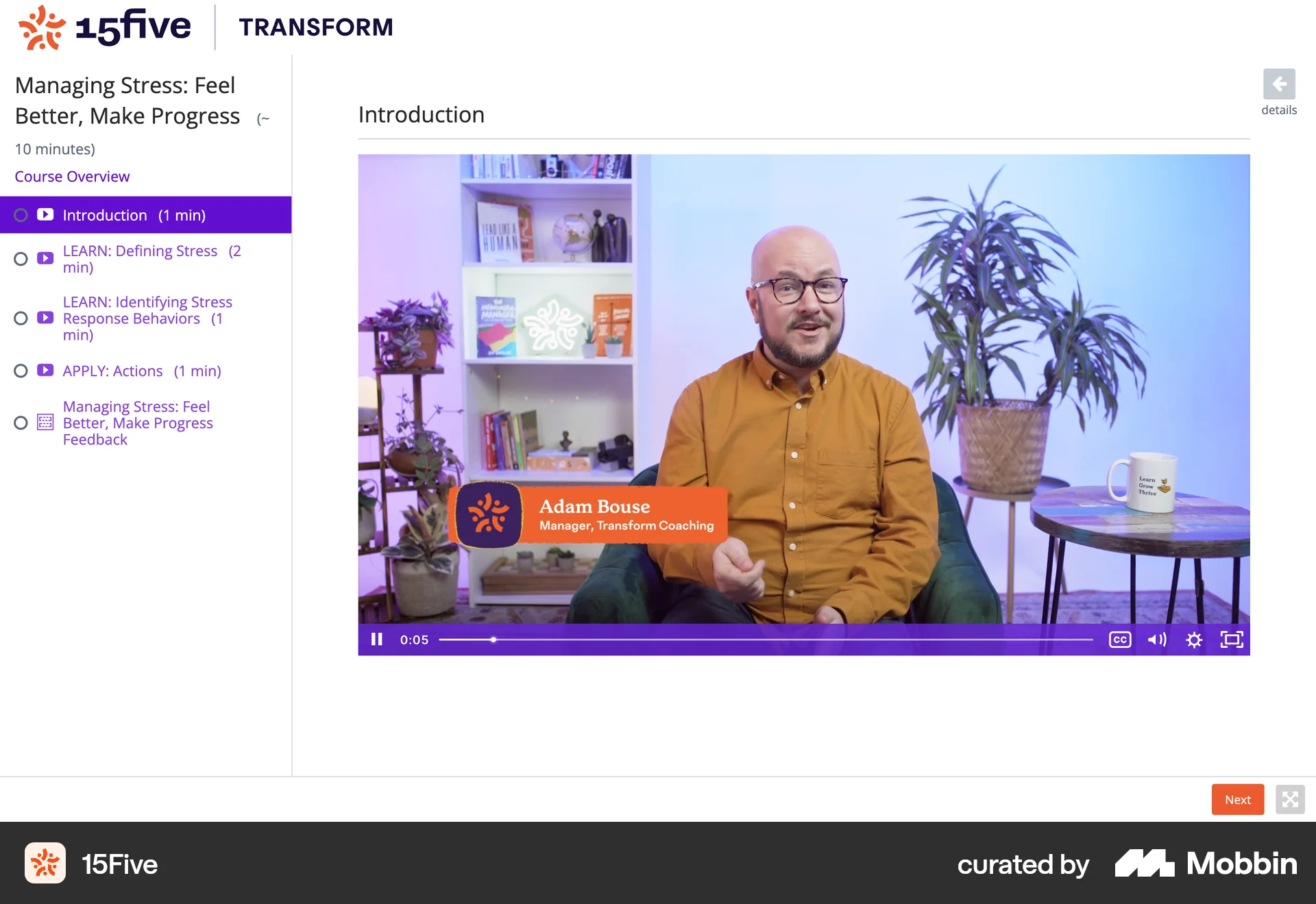 15Five Web Video Player screen